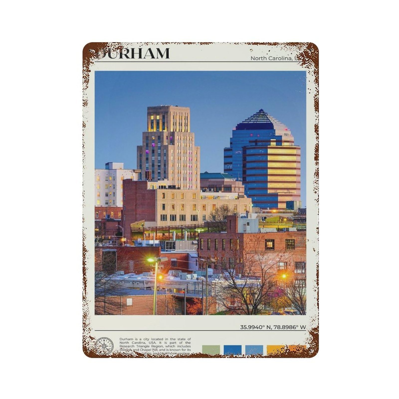 xiaoxiaoshen Real Photo Durham Decor North Carolina USA Wall Decor Art Metal Tin Poster Modern Home Decor Art Home Bar Shop Decorations Vintage Sign 40x30cm
