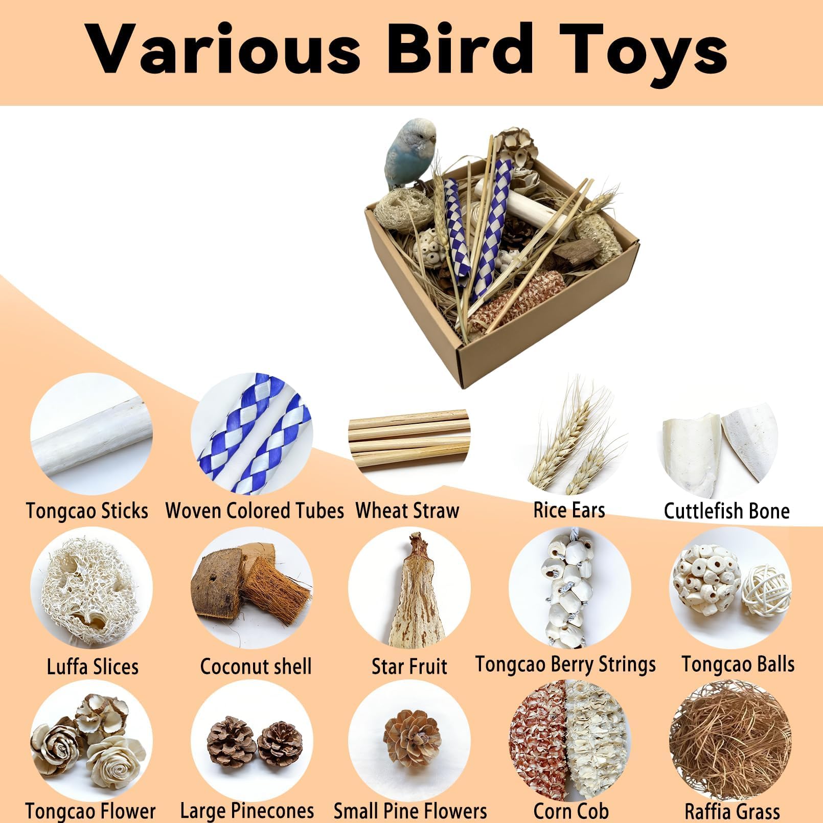 Bird Foraging Toys Parrot Chew Shredding Toys Bird Foraging Box for Parakeets Cockatiels Conures Lovebirds and Small to Medium Birds (Burlywood) - image 3