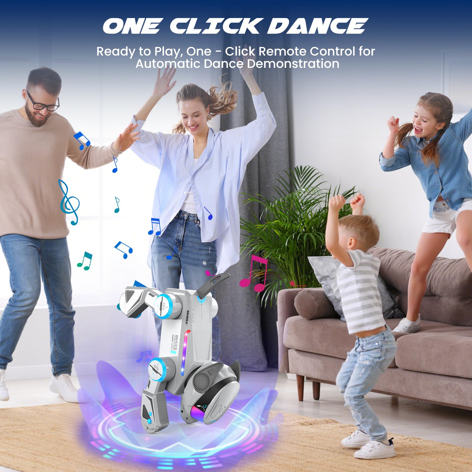 SIMREX Robot cane giocattolo per bambini, cane robot intelligente interattivo con sensore tattile, telecomando Bluetooth, trucchi danza, occhi LED, regalo di compleanno per ragazzi e ragazze, grigio