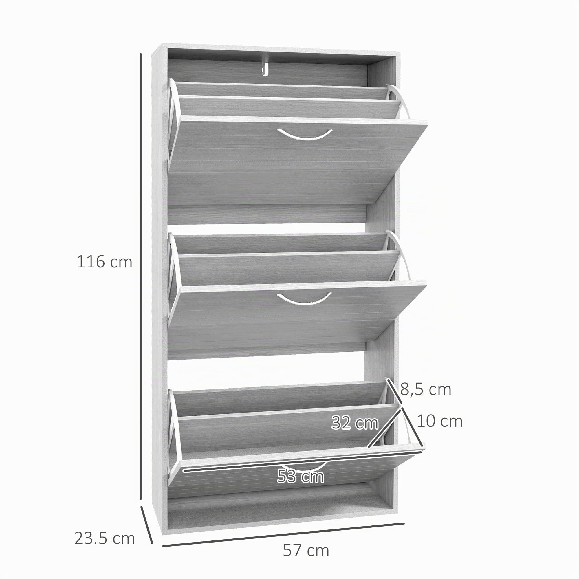 HOMCOM Zapatero Estrecho con 3 Puertas Abatibles para 12 Pares Gris | Zapatero Entrada Recibidor, Estantes Ajustables, para Pasillo, Espacios Reducidos