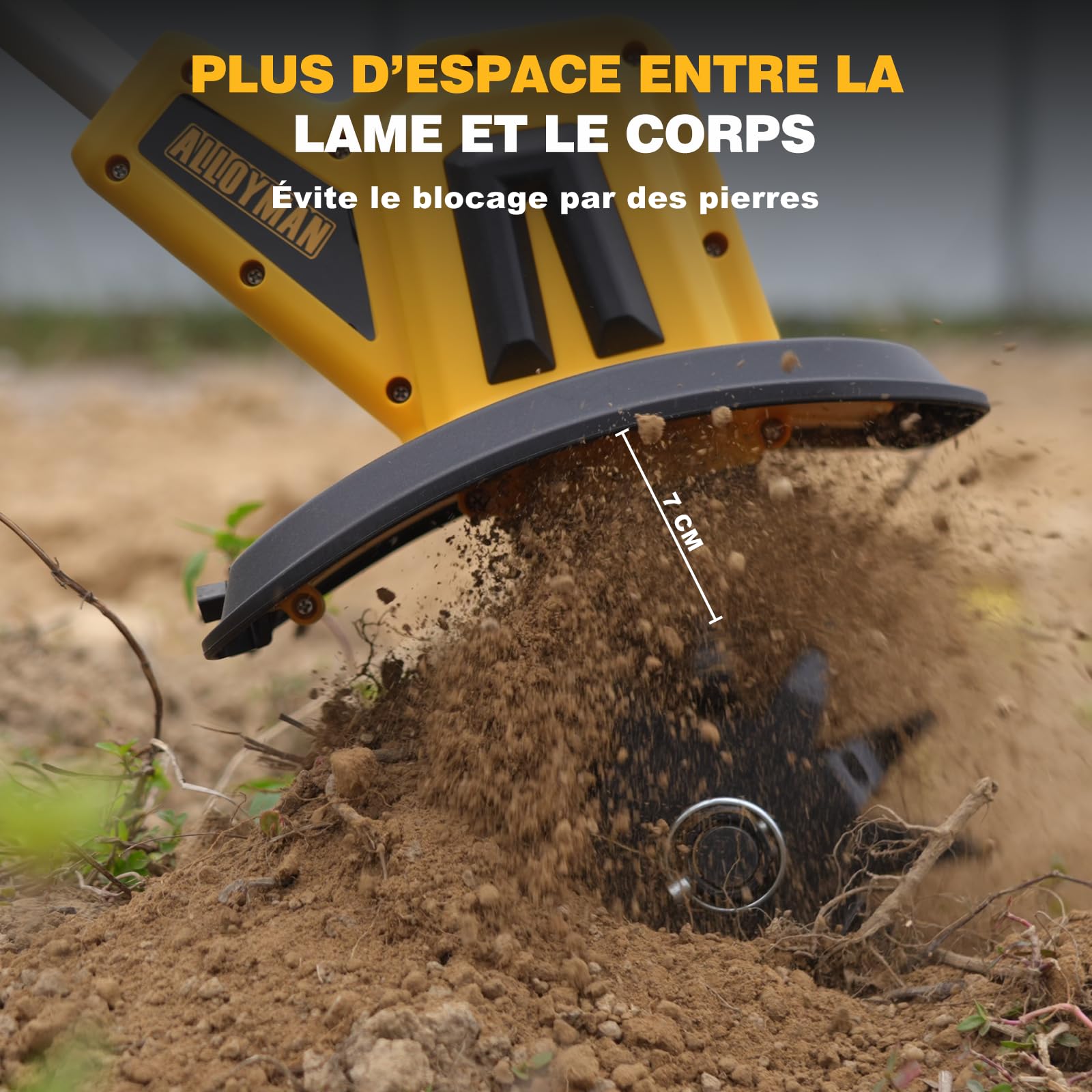 Alloyman Motobineuse sans Fil 20V Max, 360 TR/Min, Motoculteur Électrique avec 2 x 4,0 Ah Batteries et Chargeur, Largeur de Travail 23 cm, Profondeur 17 cm, pour Pelouse/Jardin/Travaux du Sol