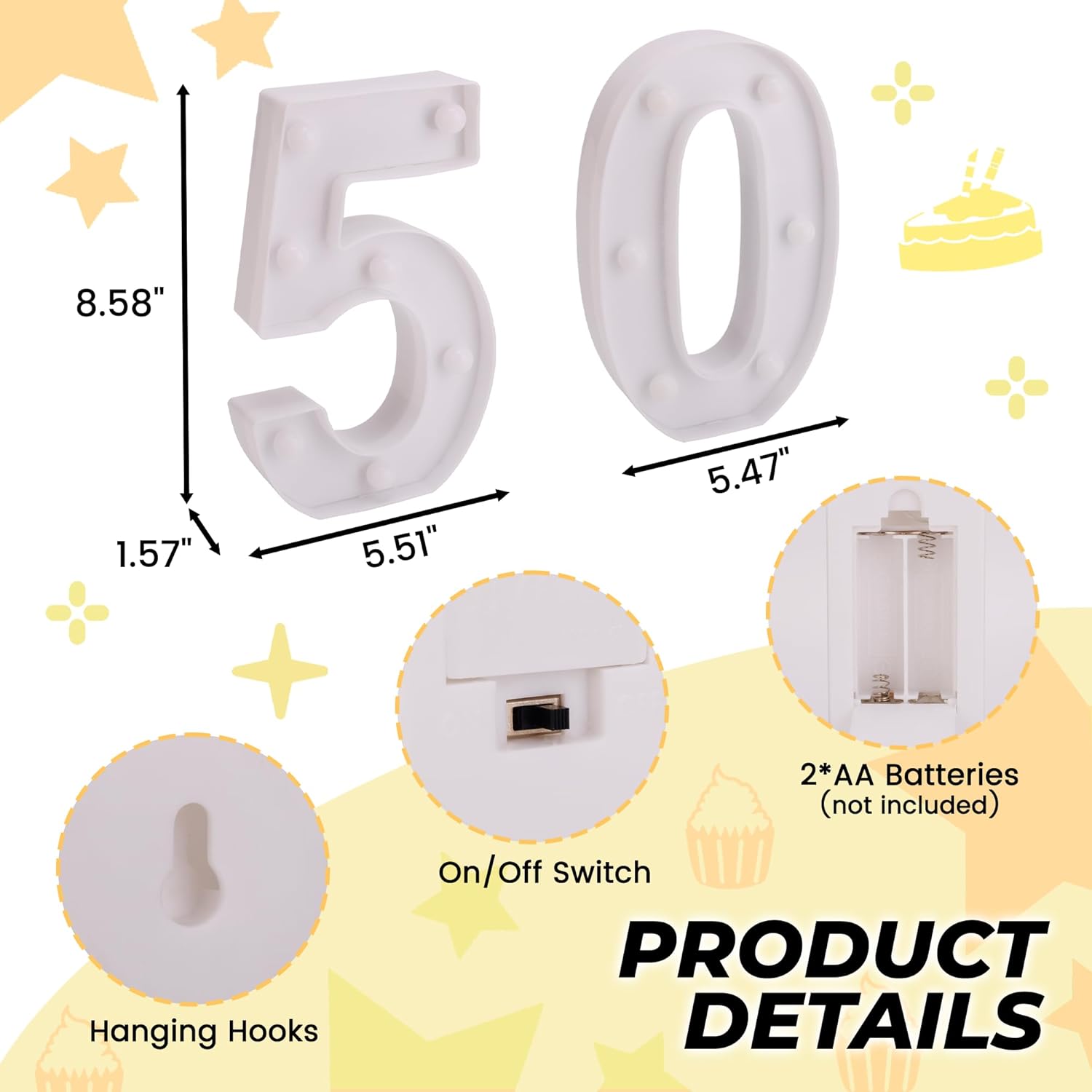 50th Birthday Decoration Light Up Letters, Battery Powered LED Numbers Marquee Number Sign for 50th Party Home Decor Night Light - Image 2
