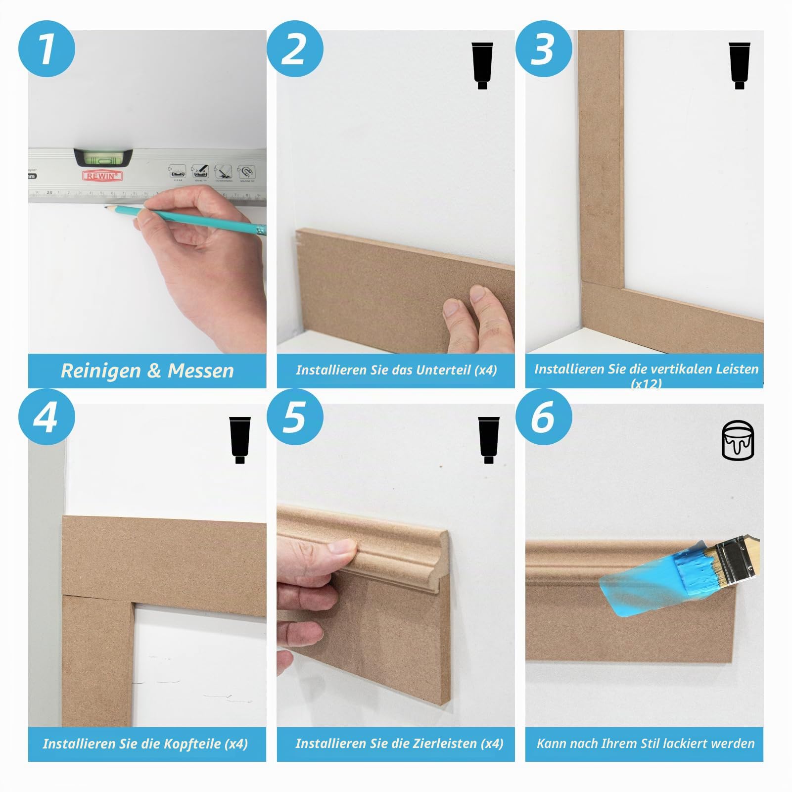 Art3d Board & Batten Fertig-Paneel, 480 x 137 cm MDF Akzentwand Verkleidung, lackierbares Wandpaneel für Wohnzimmer, Schlafzimmer und Küche, inkl. Zierleisten und Montageleisten