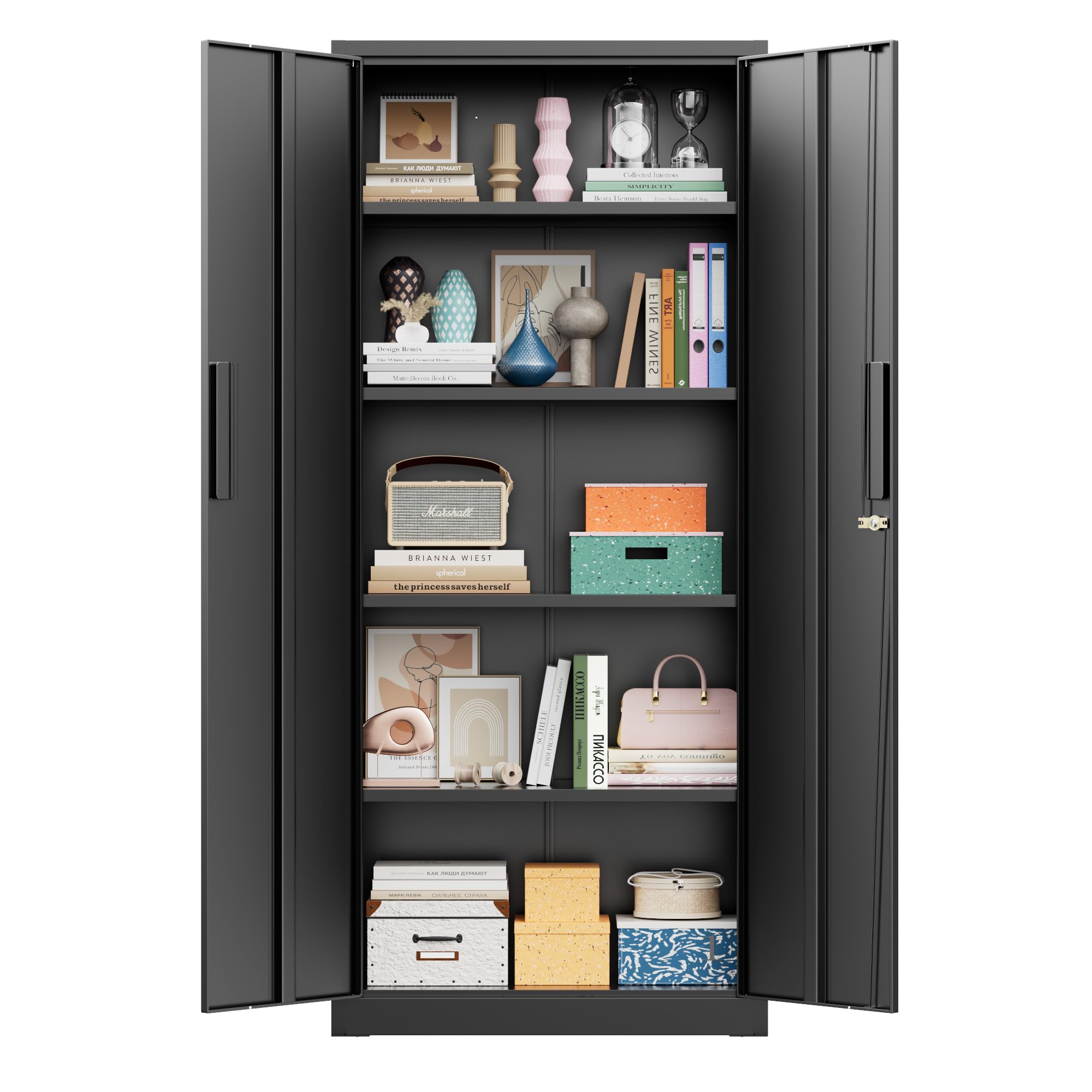 Greenvelly 63-inch metal storage cabinet with dimensions 62.9 inches height, 27.5 inches width, and 13.7 inches depth.