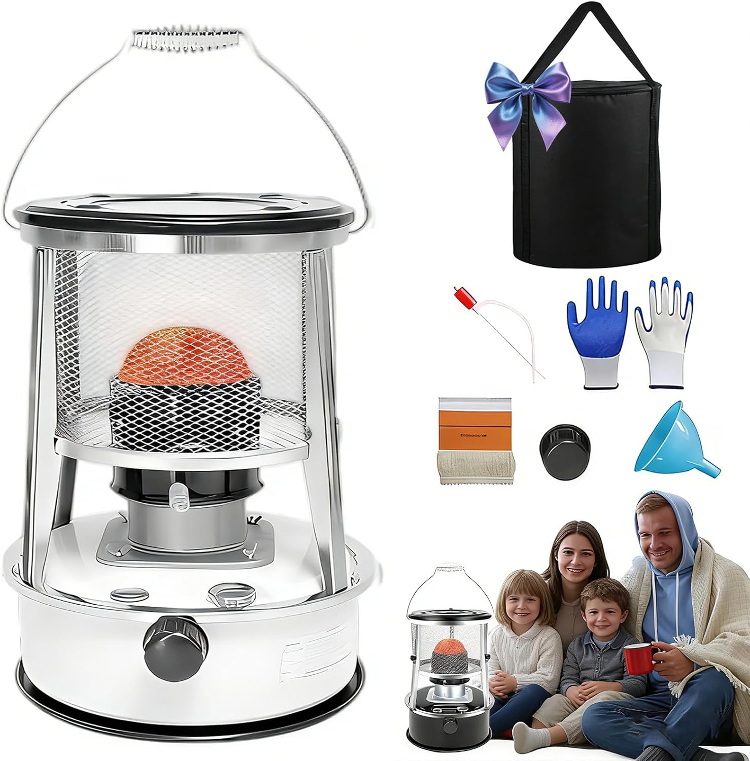 Kerosene Heaters for Indoor Use, Non Electric Heaters, 9000 Btu Kerosene Heater Indoor & Stove 2-in-1, Portable Heater for Power Outage,Camping,Home,Garage,Emergency Heat & Cooking (White)