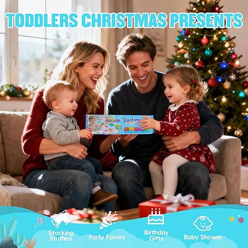 Miniatura 7 de Juguetes de baño para niños de 1 a 3 años, juguetes de baño para clasificar y apilar sin moho con 20 piezas flotantes de goma suave vibrante,