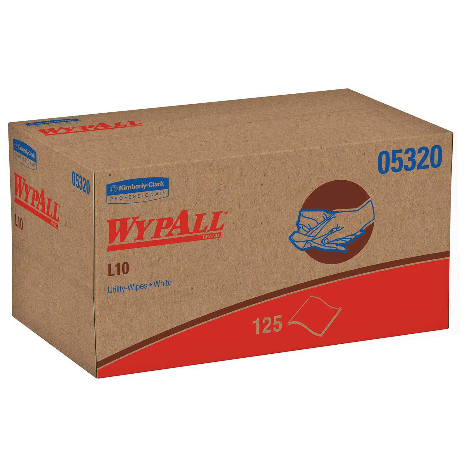 WypAll L10 Utility Wipes, 9 x 10-1/2, Pop-Up Box, White, 125/Box, 18 Boxes/Carton