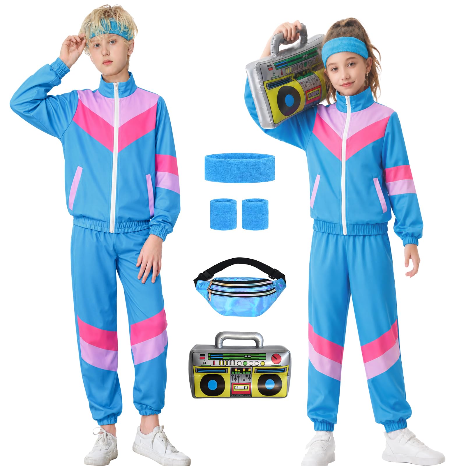 Hislovy 80s Tracksuit for Kids 90s Outfits Boys Girls 6PCS Hip Hop Dance Costume
