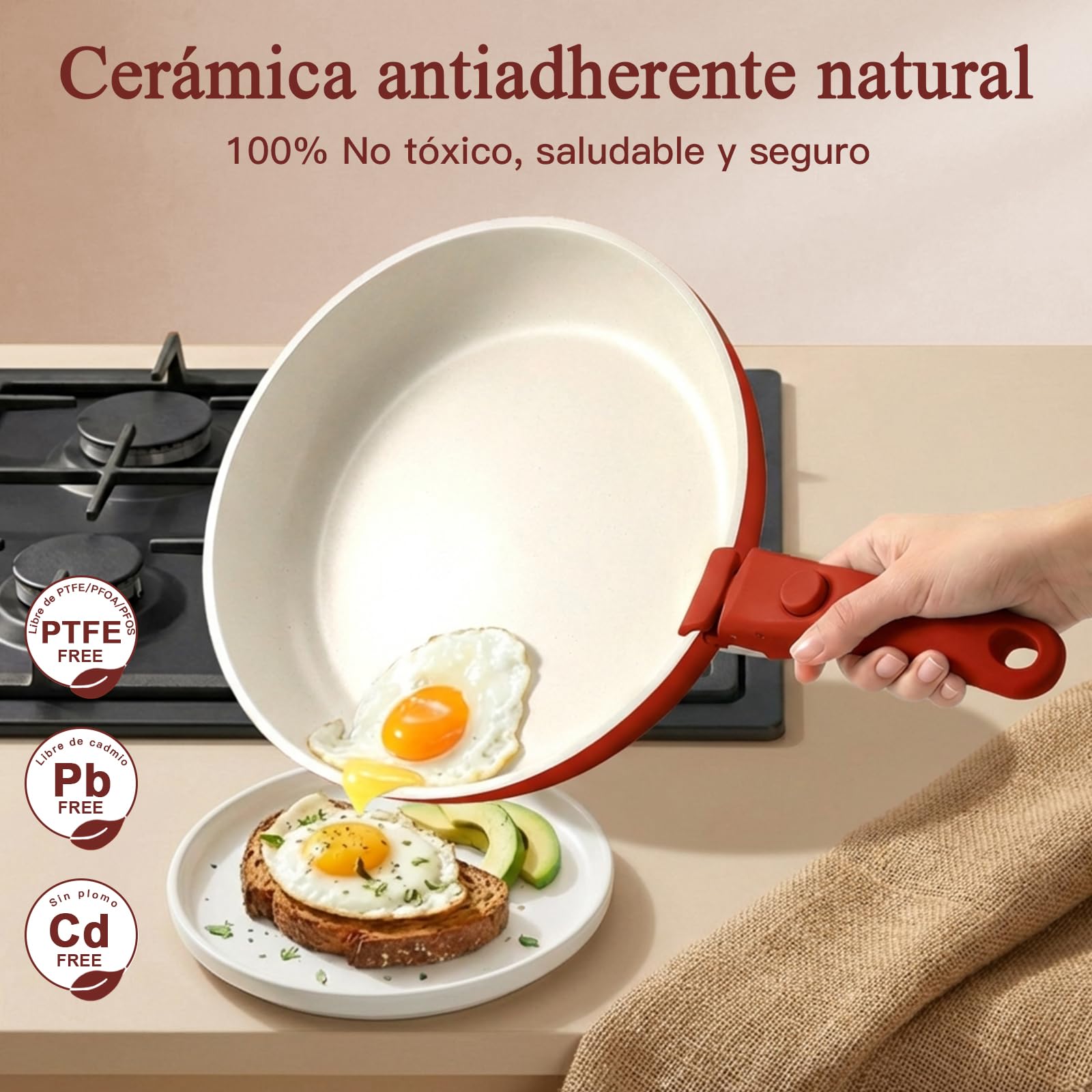 GiPP 11 Piece Frying Pan and Saucepan Set with Non-Stick Ceramic Coating - Saucepan Sets with Detachable Handles, Oven and Dishwasher Safe, Red Gradient — view 6