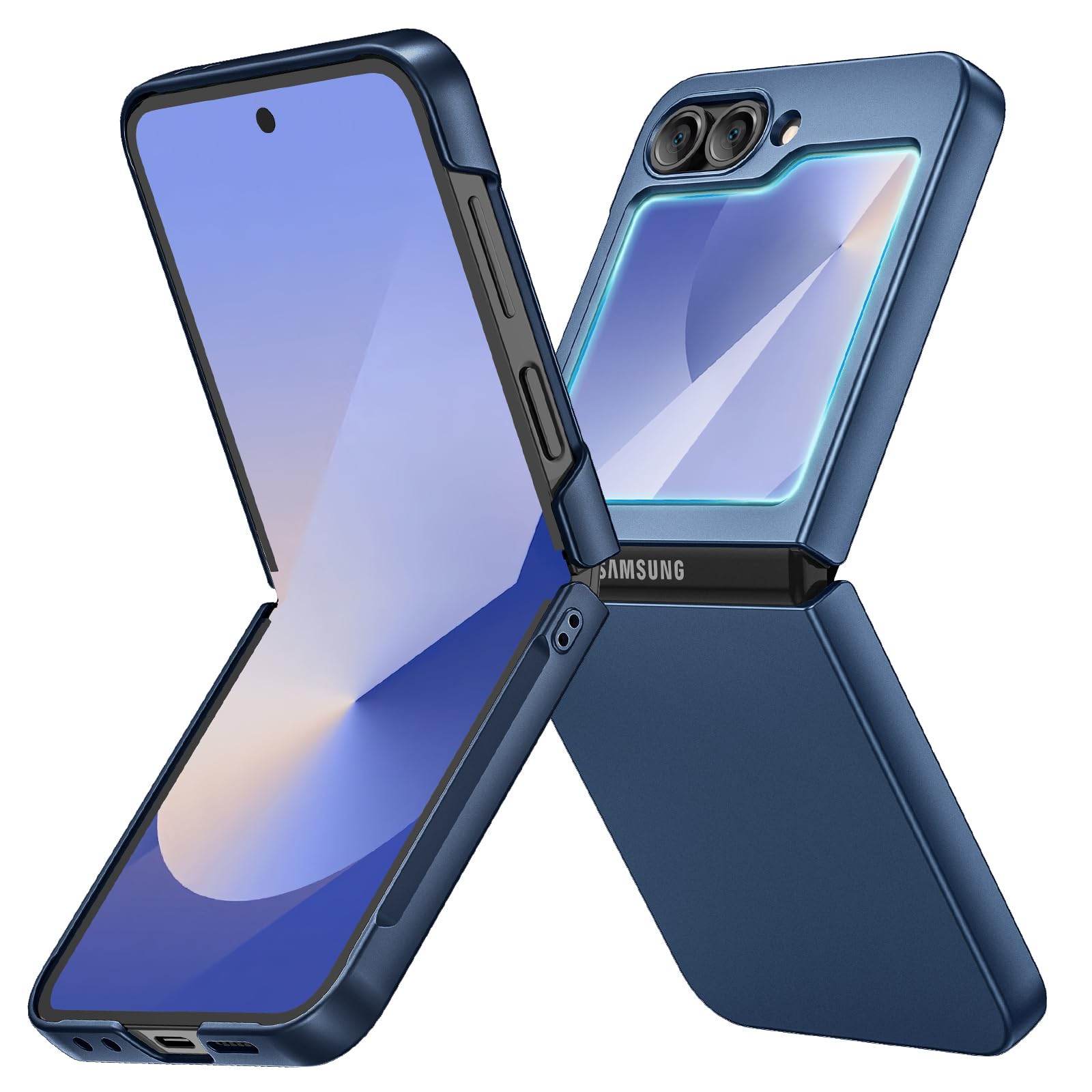 Ruky for Galaxy Z Flip 6 Case, with Built-in Screen Protector, Dark Blue | Hard PC Ultra Slim Anti-Scratches Wireless Charging, HD Clearly Shockproof Phone Case for Samsung Galaxy Z Flip 6, Dark Blue