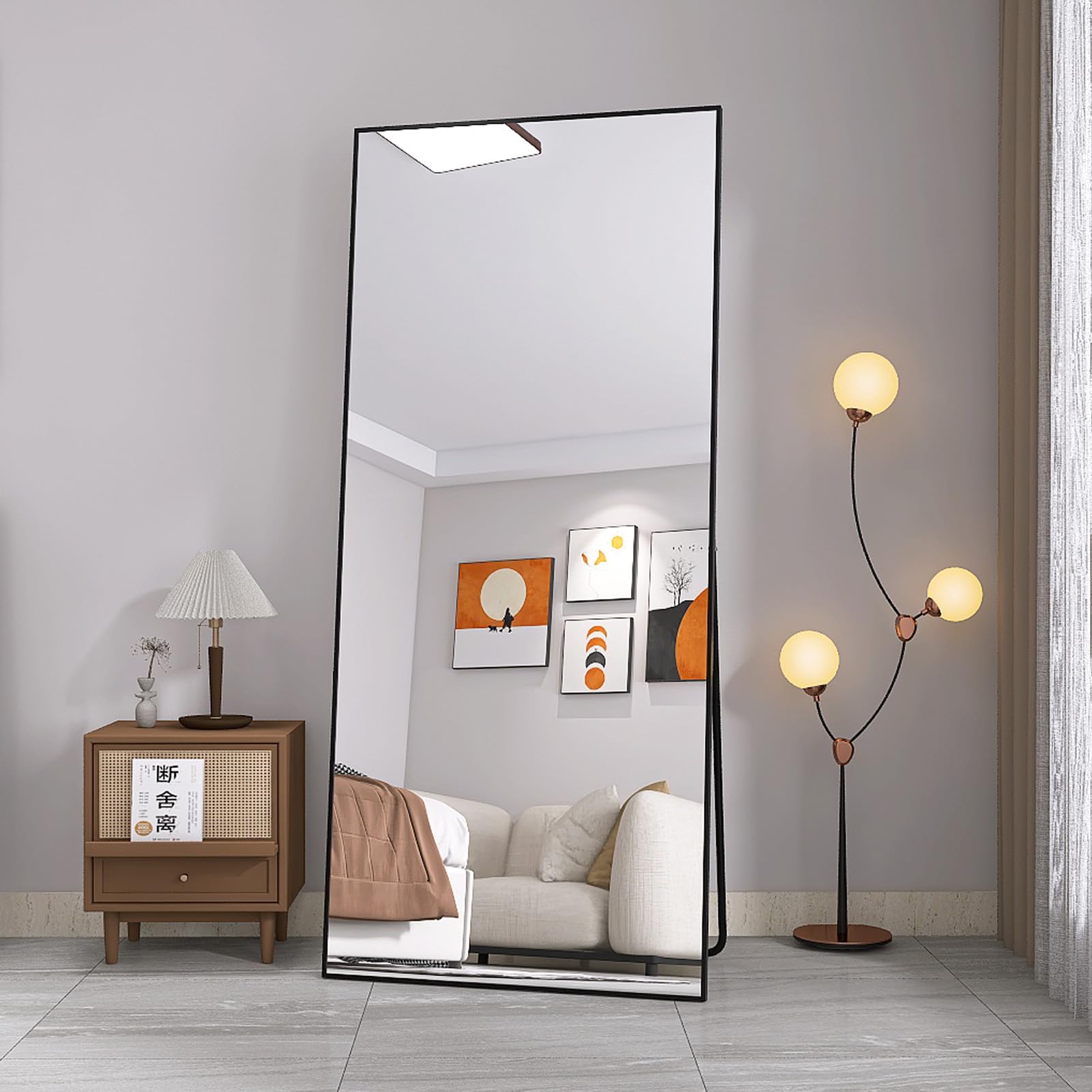 Fofetbfo Lustro stojące o pełnej długości, 180 x 80 cm, prostokątne, duże lustro ścienne do zawieszenia, duże lustro ścienne z aluminiową ramą do łazienki, sypialni, przedpokoju
