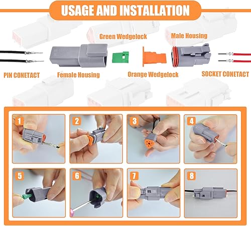 Miniatura 3 de Deutsch DT - Juego de 5 conectores de 12 pines grises de 146 unidades, conectores de cable eléctrico impermeables con contactos estampados y enchufe