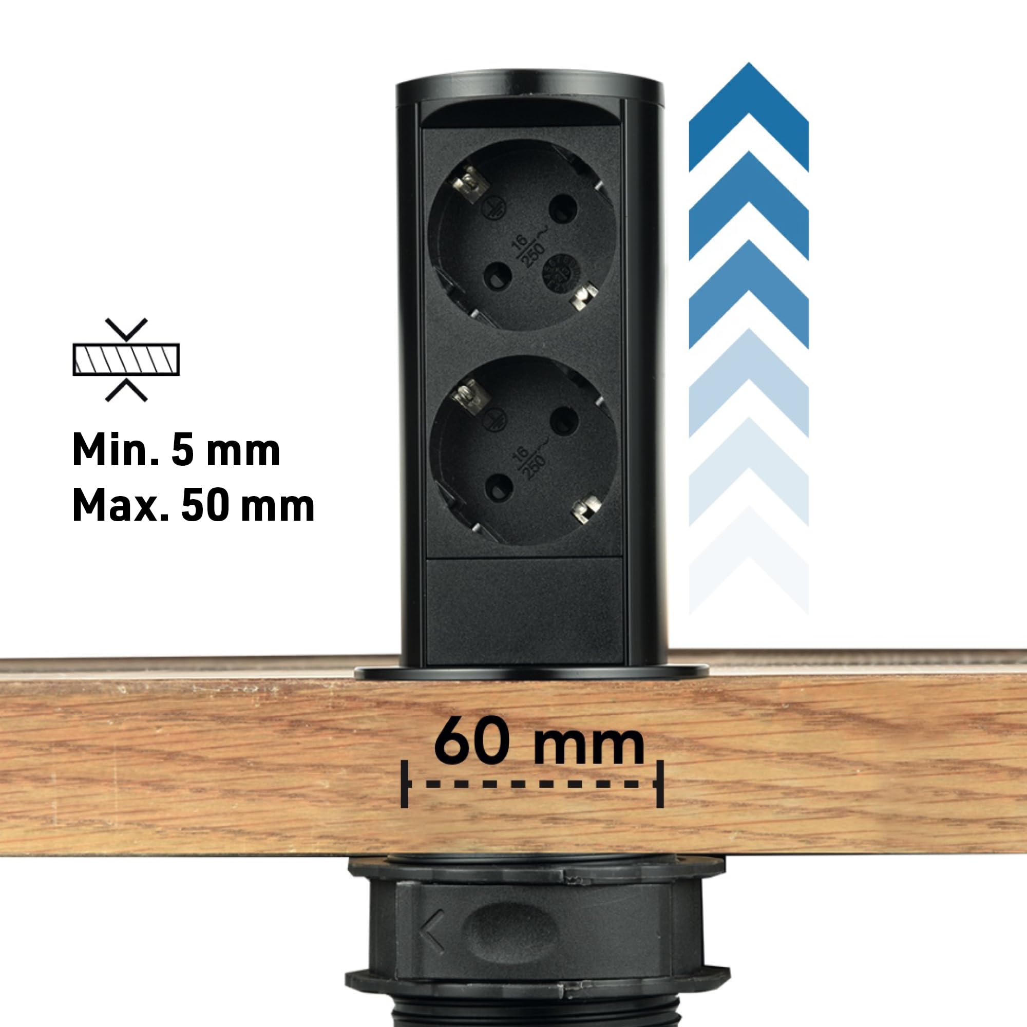 Electraline 62057 Mehrfachsteckdose – 3 Steckplätze (1 Schuko + 2 Zweiwertige), 5 M Kabel, 16 A, Mit Clip