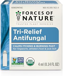 Forces of Nature Ringworm Treatment, Natural, Organic Antifungal Multi-Symptom Relief for Itchy, Red, Irritated Skin, Athlete's Foot, and Jock Itch, Topical Roll-On, Non-GMO, 0.14 Fl Oz