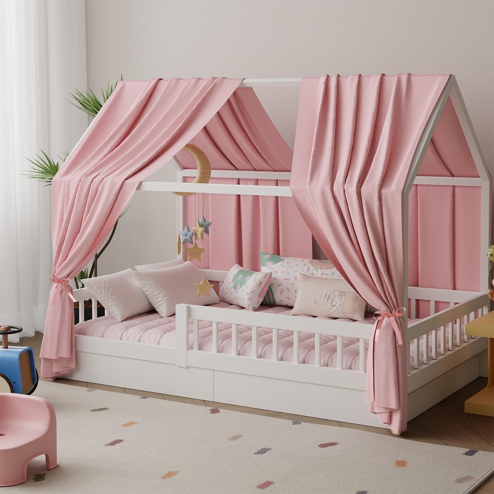 Pacok House Bed Canopy Set of 2 Bed Canopy House Bed 145 x 350 cm Pink