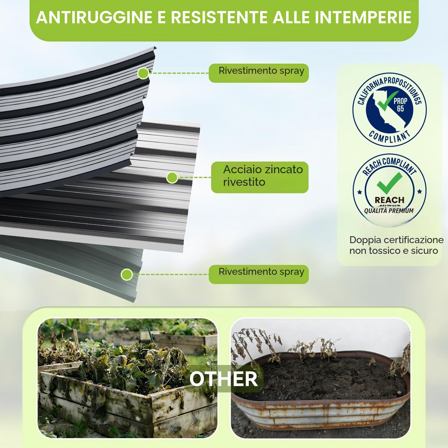 Ohuhu Fioriera Rialzata per Esterno, Cassetta da Giardino in Acciaio Rivestito Rinforzato 240x90x45 cm, Letto da Giardino in Metallo Rivestito Antiruggine per Verdure, Fiori e Sukkulent Grigio