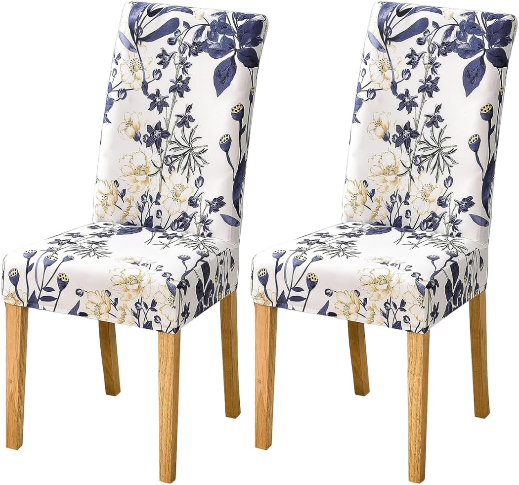 Styleys Elastic Chair Cover Stretch Removable Washable Short Dining Chair Cover Protector Seat Slipcover (Set of 2, Flower Sea, SLMC303)