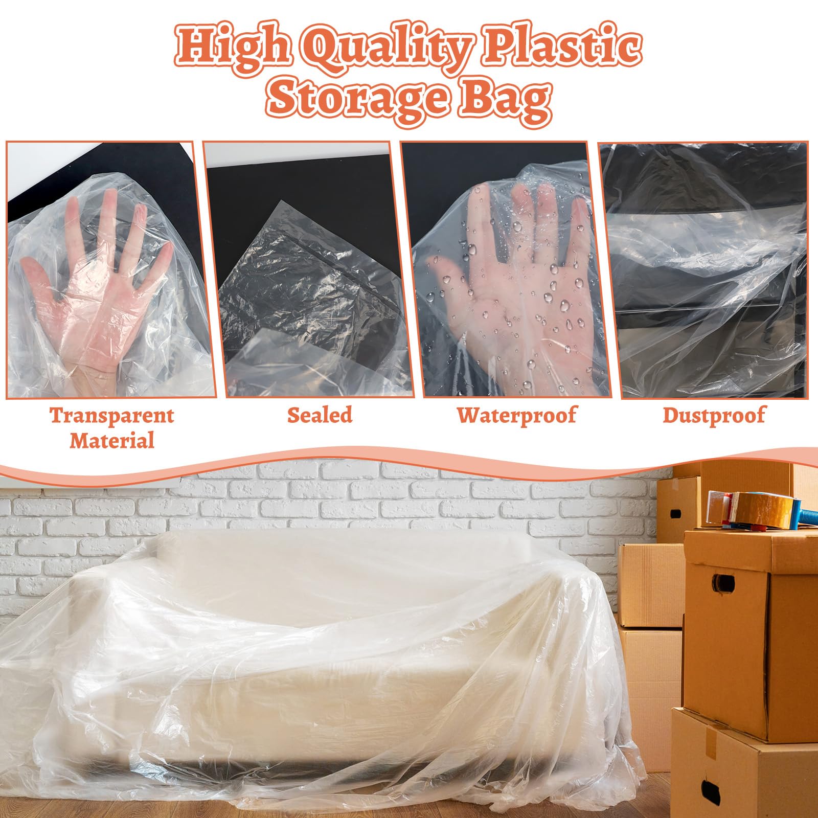 Lot De 5 Sacs De Rangement Transparents XXL 100x150 Cm - Sacs Plastique étanches Pour Déménagement, Couette, Valise, Tapis - 5