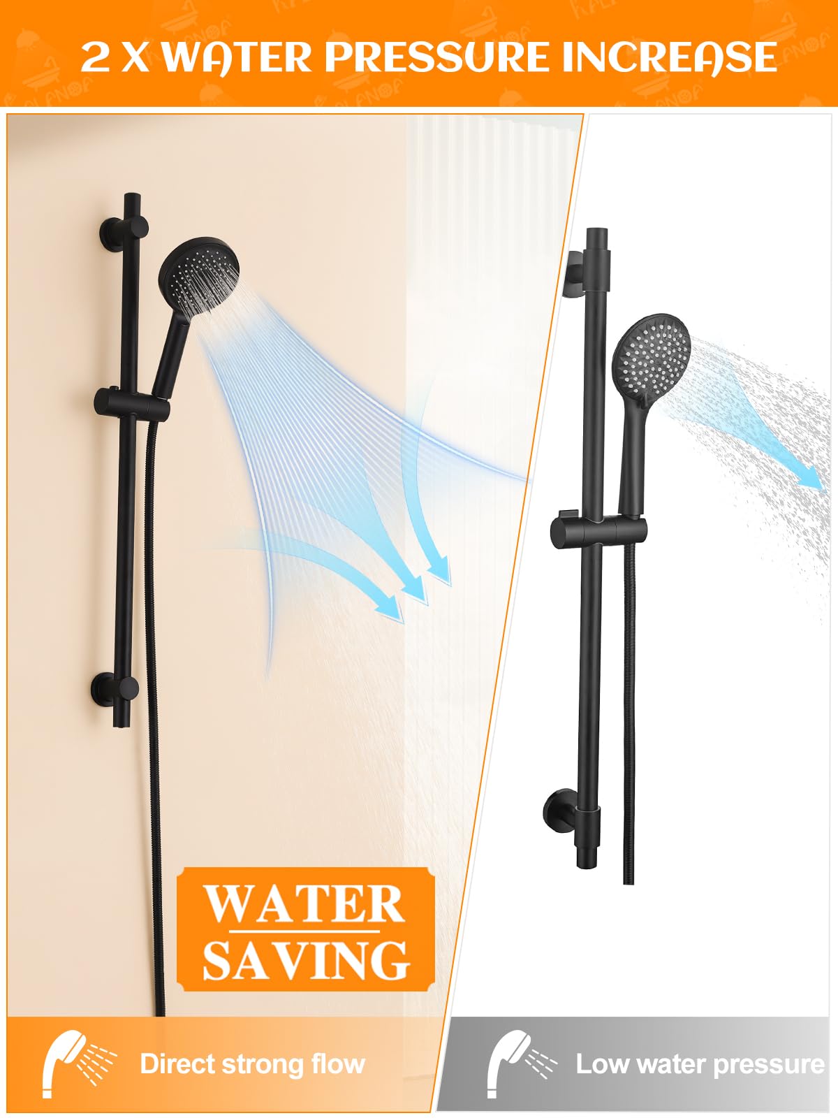 Cabezal de ducha negro mate con barra deslizante, kit de ducha de mano de 3 funciones, manguera de acero inoxidable de 31 pulgadas, juego de soporte ajustable
