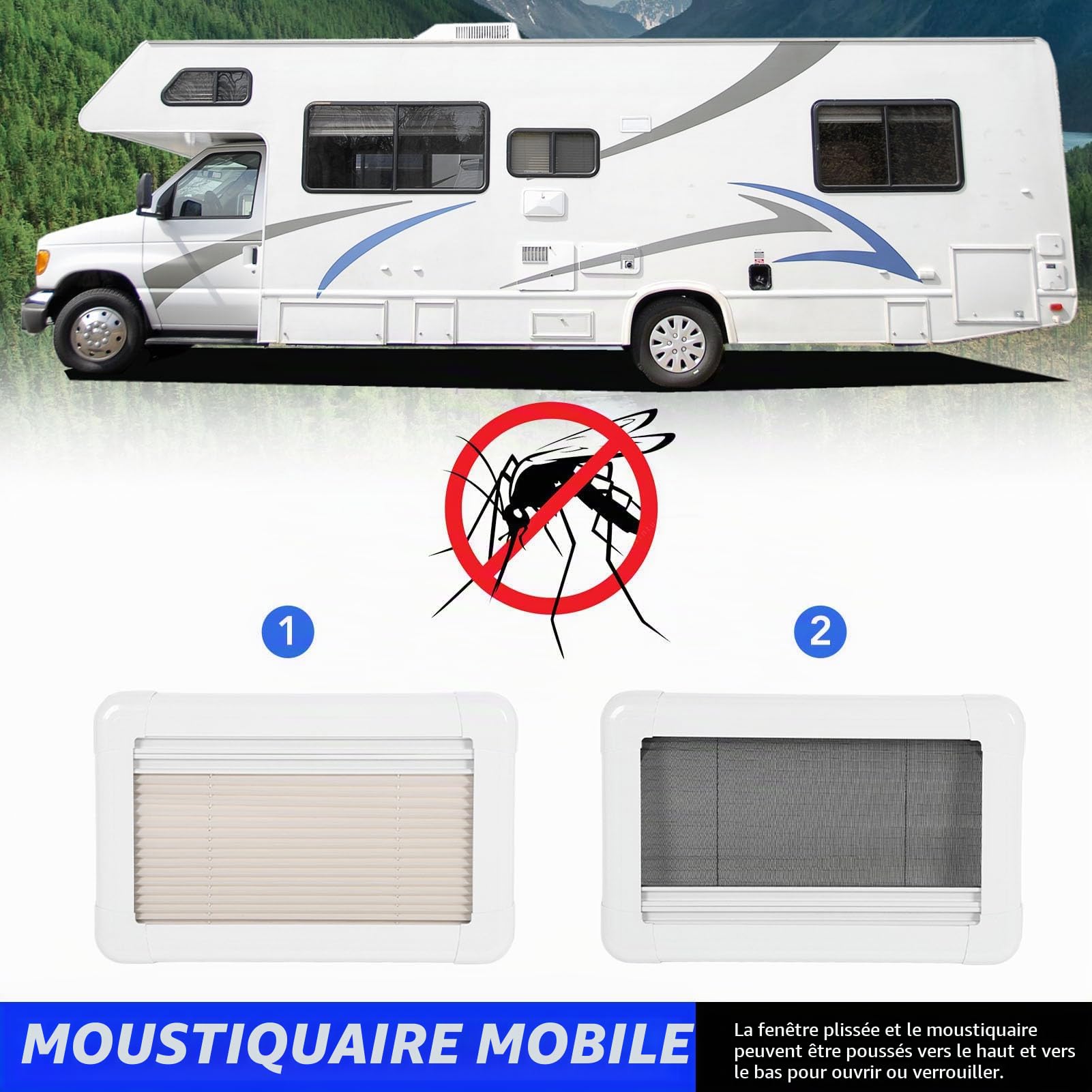 KIMISS Store de Fenêtre pour Camping-Car, 50,8 X 30,5 Cm, avec Moustiquaire, Stores Intérieurs pour Camping-Car, Stores Plissés en Fibre de Verre ABS, Fenêtre Plissée pour