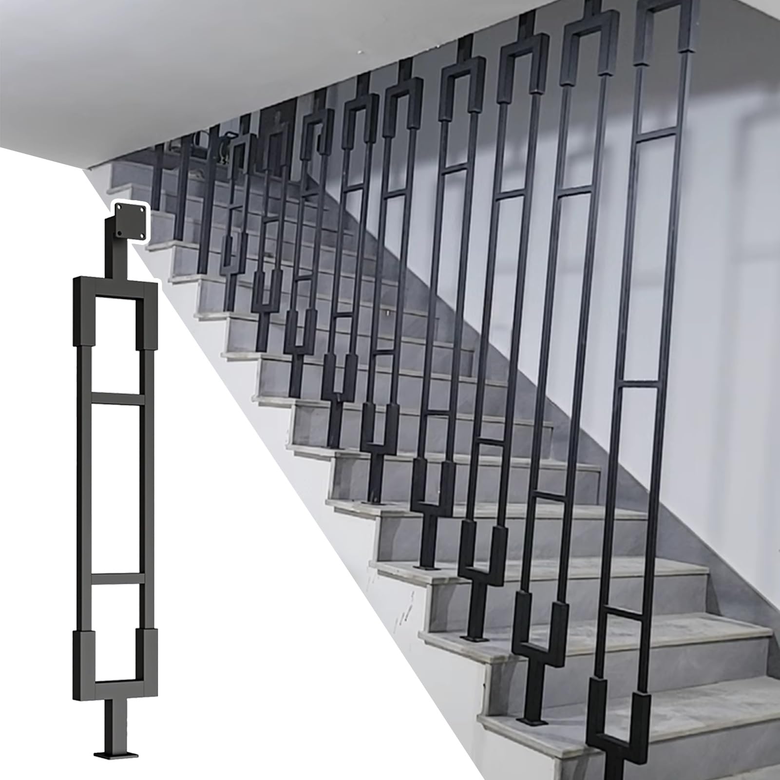Handlauf für Treppen, L-förmiges Geländer, schwarzes industrielles Eisenrohr, Übergangsgeländer aus Metall, Trennwandsäulen für Zuhause, Absturzsicherung, Geländergeländer (85 cm)