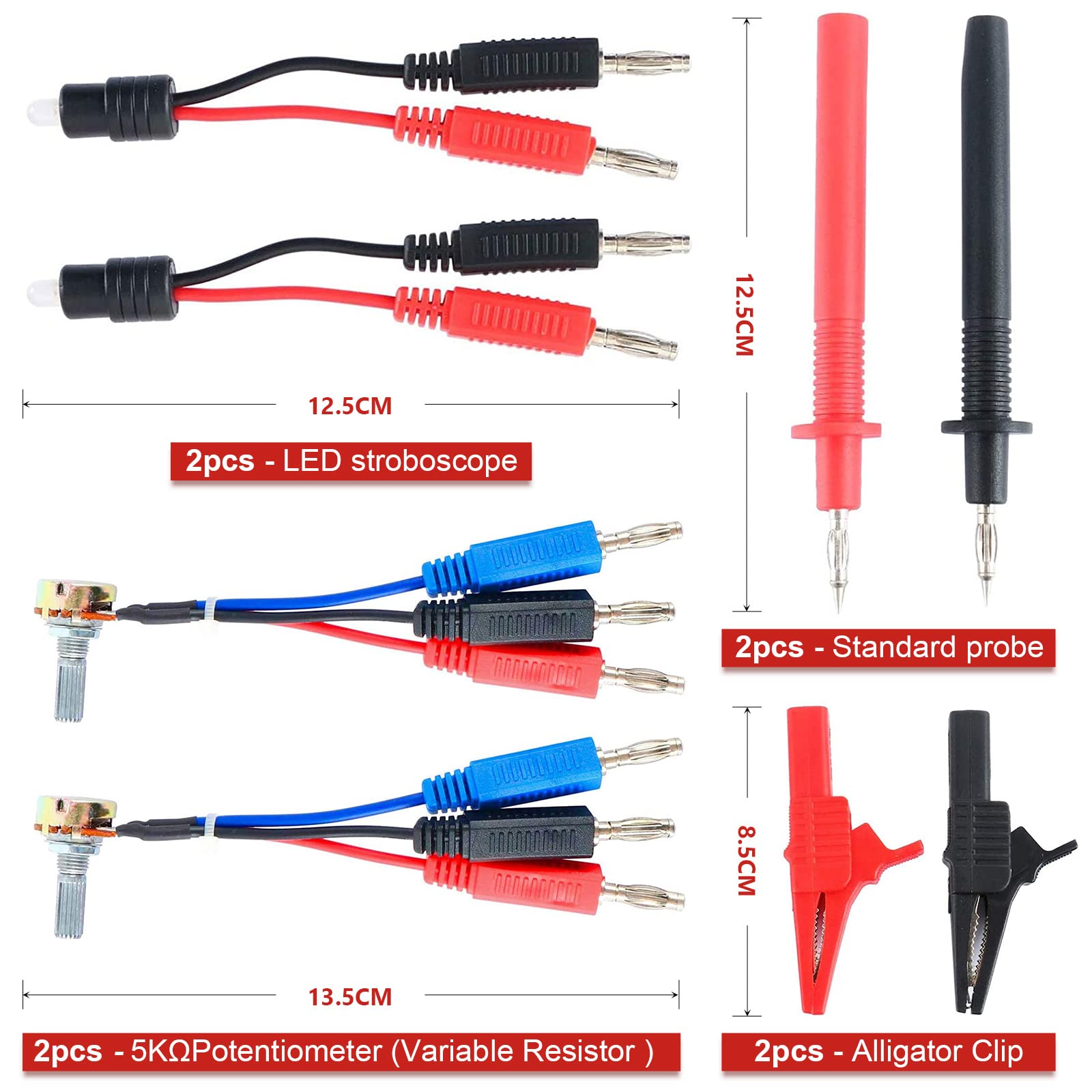 Cables Probador Circuitos Automotrices, 92PCS Multímetro Test Lead con Sondas, Conector Cable, Pinzas Cocodrilo, Eléctrica Diagnóstico Testing Kit para Automóvil, Industria, Estuche Transporte Negro