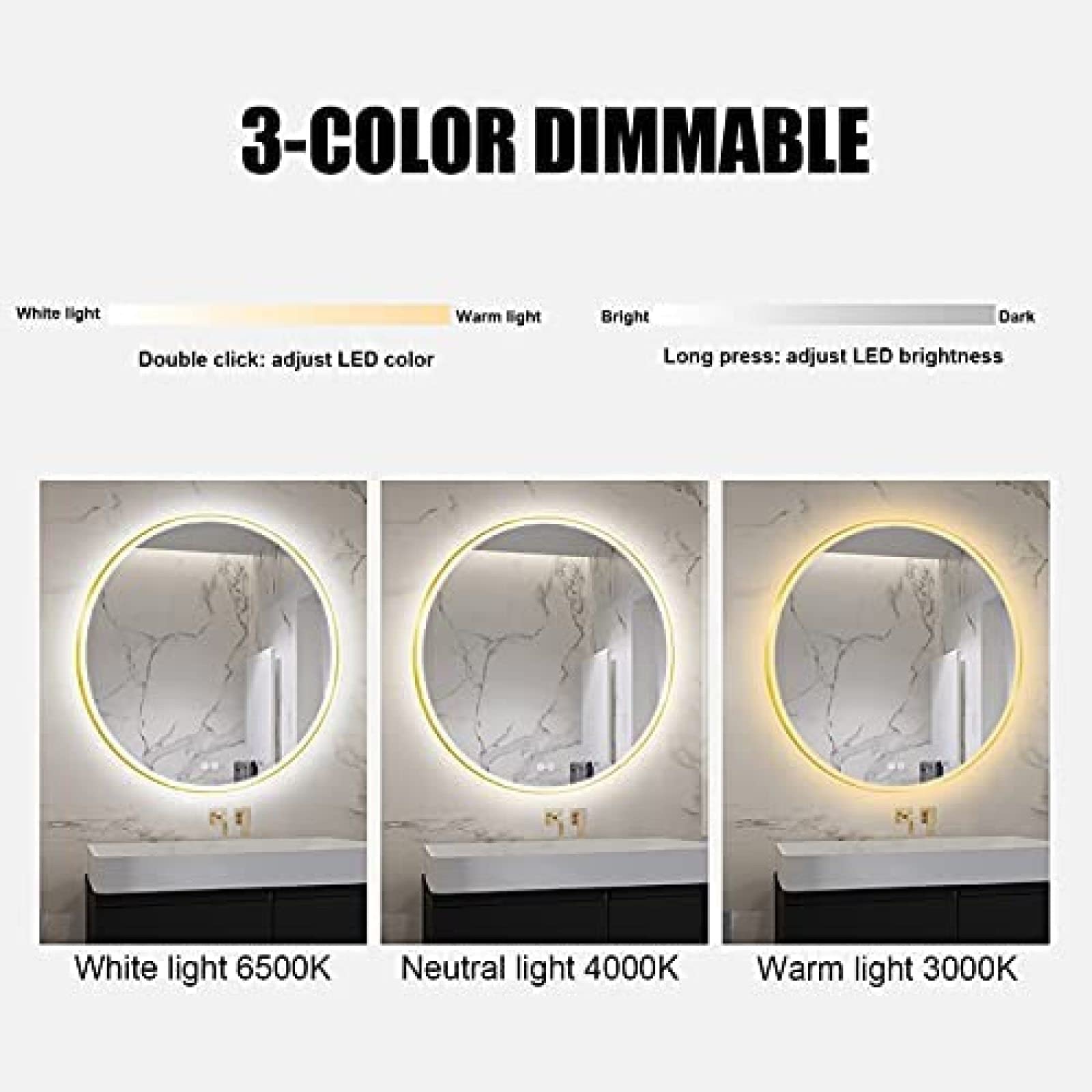 LED Badezimmerspiegel Mit Beleuchtung – Vorn & Hinten Beleuchtet, Goldener Rahmen, Dimmbar, Antibeschlagt