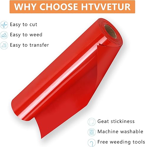 Miniatura 3 de HTVVETUR Vinilo rojo HTV para planchar de 12 pulgadas por 35 pies, vinilo de transferencia de calor para rollos de camisetas HTV para todas las