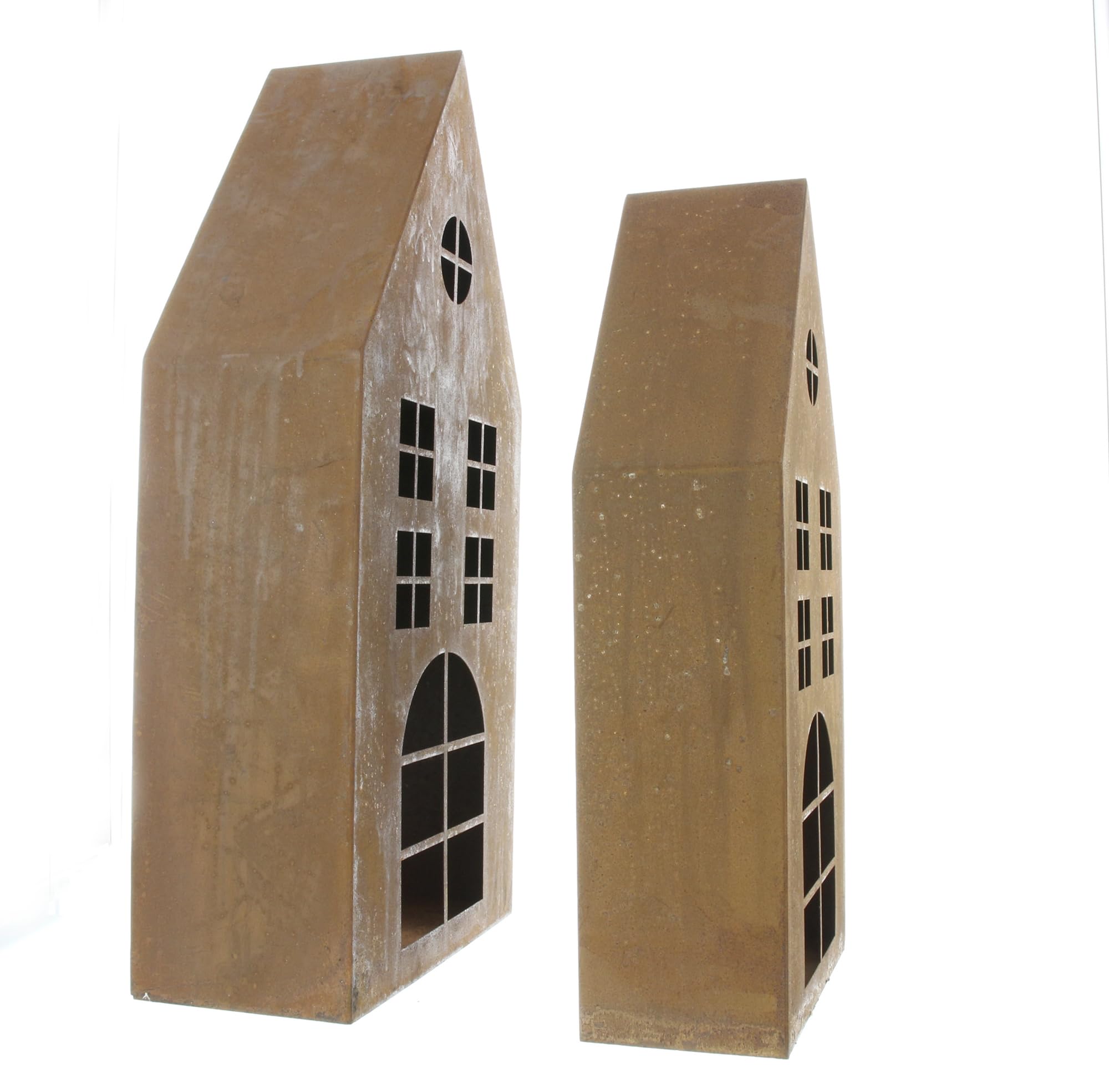 Haus Rost, 2er Set, Metall, Echtrostfinish Maße: Höhe 45 cm, 55 cm