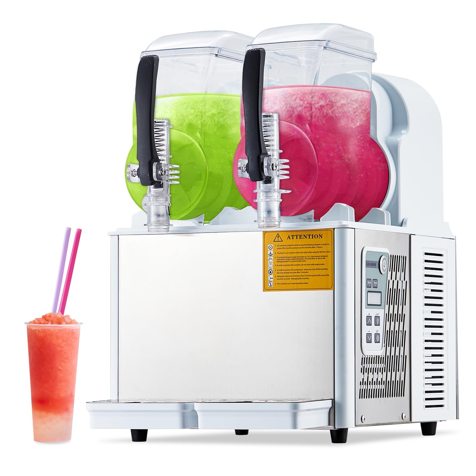Photo 1 of ****Factory-sealed; opened only for the photo.**** Commercial Slushy Machine, 4Lx2 Double Tank Margarita Machine, Stainless Steel High-Speed Self-Cleaning Frozen Drink Slushie Machine for Bars Restaurants Cafe Home Use