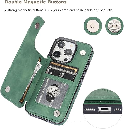 Miniatura 7 de Vaburs Funda compatible con iPhone 15 Pro con tarjetero y diseño de mandala en relieve, de piel sintética, doble botones, a prueba de golpes, para