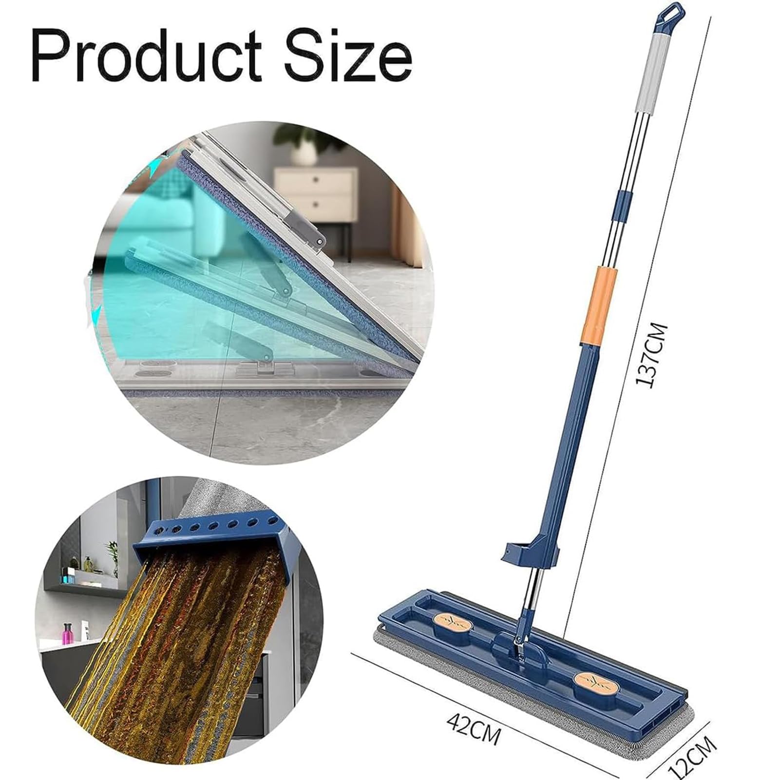 Großer Flacher Wischmopp,360° Drehgelenk Clean Bodenwischer Set Flachmopp mit Auswringfunktion,Flacher Mop Für Fliesen, Küche, Bad, Hartholz Laminat,Blue,4PCS Cloths