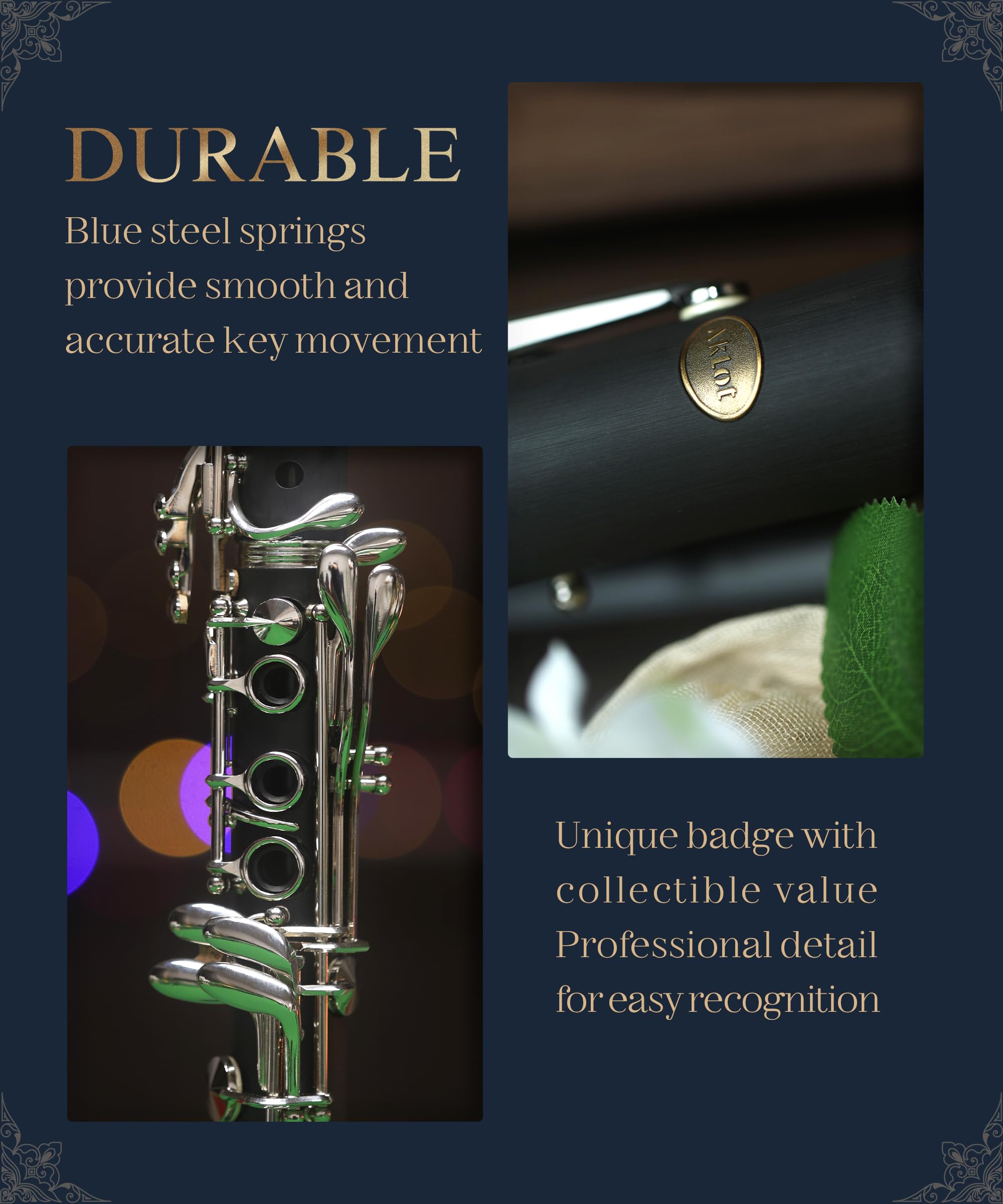AKLOT B Flat Concert Clarinet: Precision Tone Hole Design for Stable Intonation, Durable Nickel-Plated Keys, Including Stylish Case, Barrel, Full Clarinet Cleaning Kit (Ember-MN)