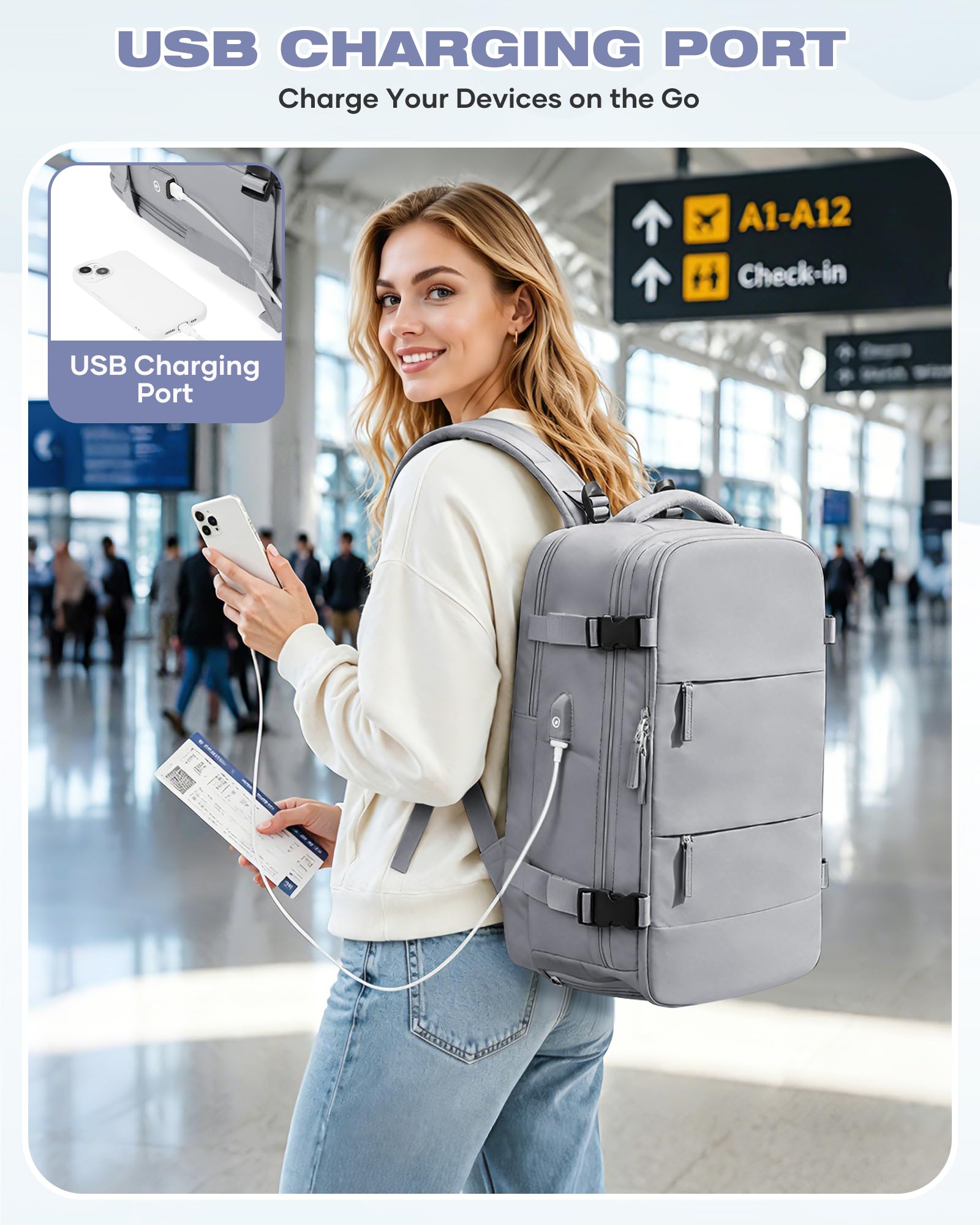 SZLX Plecak Próżniowy Bagaż Podręczny Dla Kobiet, Plecak Z Poduszką i Systemem Próżniowym Do Podróży, Plecak Podróżny Ryanair W Rozmiarze Kabinowym Z Pompką, Wodoodporna Walizka Próżniowa Dla Mężczyzn