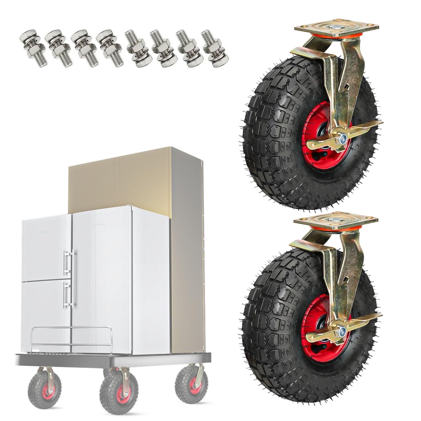 ZGUOUZANTYE Heavy Duty Swivel Castor Wheels 2 Pack Quiet Trolley Casters Solid Rubber Shock Absorption Vacuum Style Replacement Skid(Brakes,8"(200mm))
