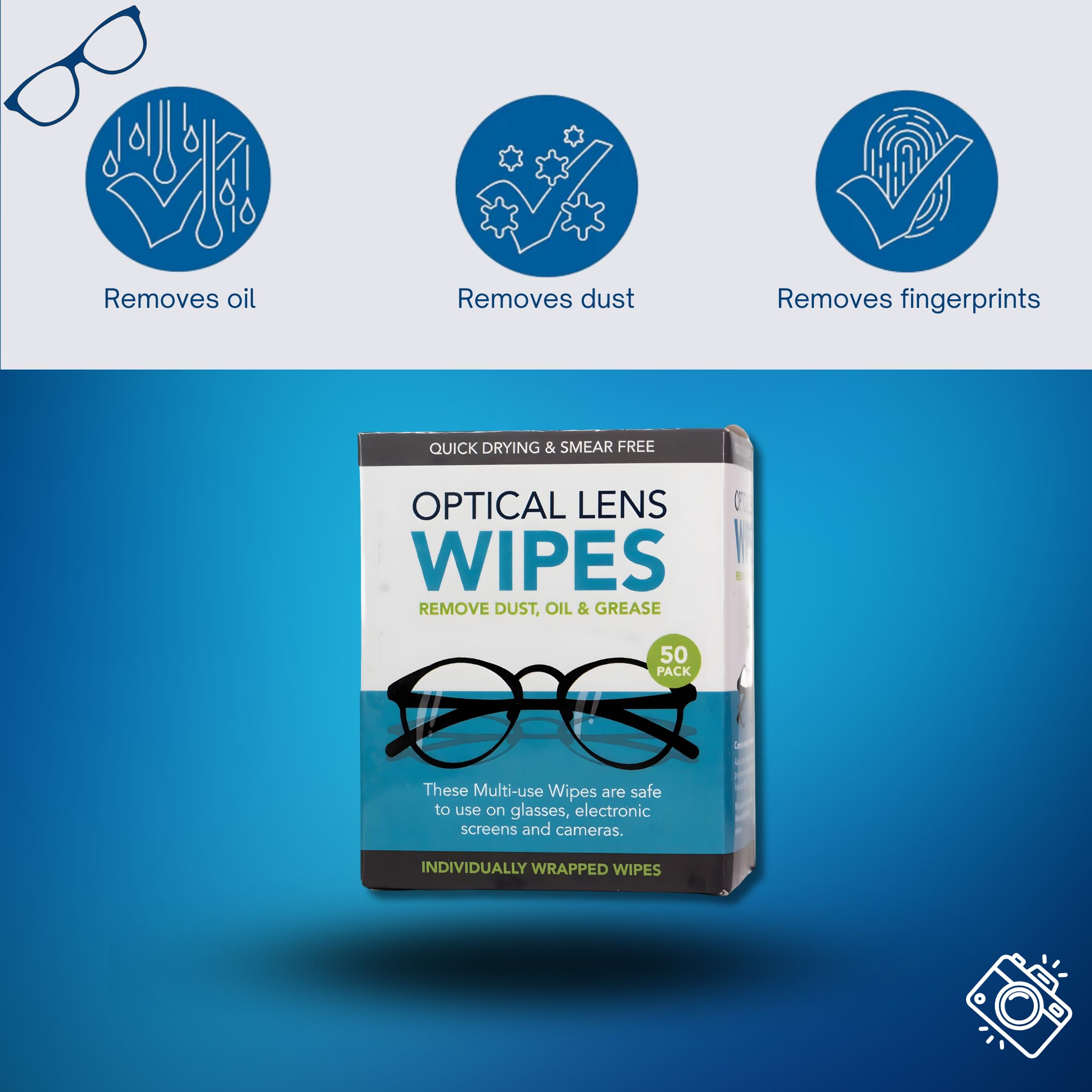 4 x Boxes of 50 Individually Wrapped Optical Lens Cleaning Wipes (200 Total) + 4 Random Motivational Reward Stickers Streak-Free Glasses Wipes for Lenses, Screens, and Cameras - Bundle by Kevagh - Image 2