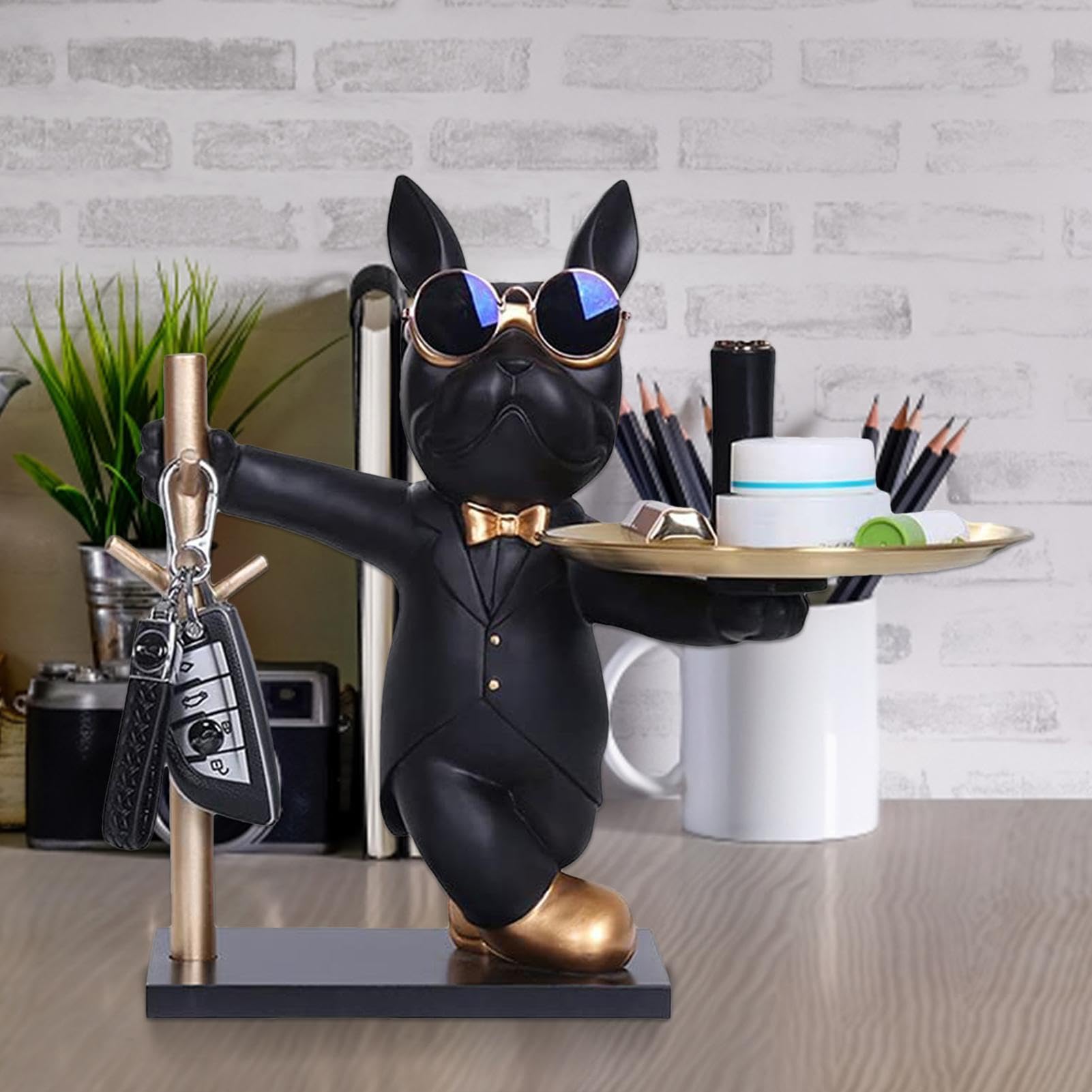 Vassoio Bulldog Francese Chiave di Stoccaggio Coole Figura Decorativa Statua