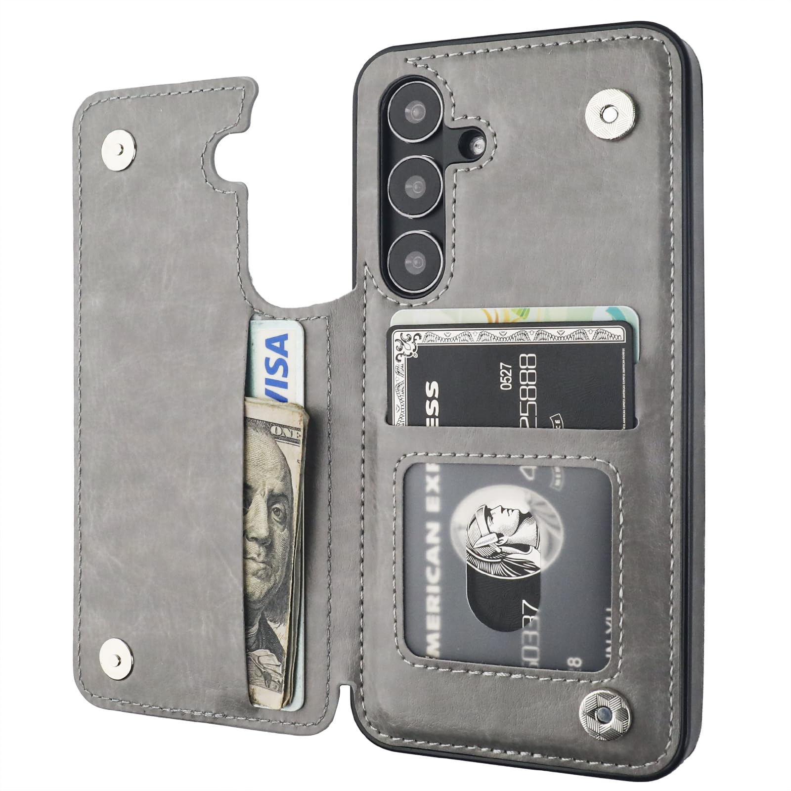 ONETOP Compatible with Samsung Galaxy S24 Wallet Case with Card Holder, PU Leather Kickstand Card Slots Case, Double Magnetic Clasp and Durable