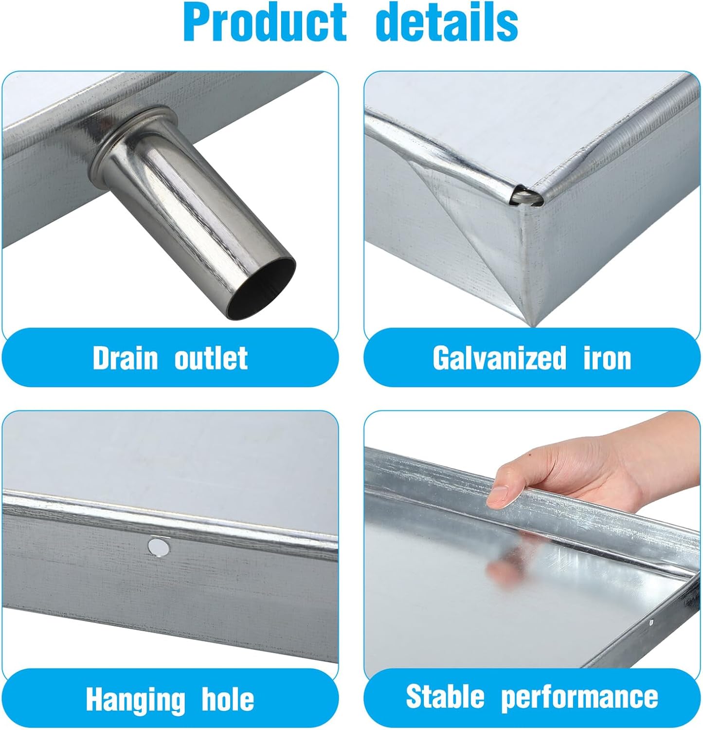 Air Conditioner Drain Pan Galvanized Iron Square Drip Tray for Indoor Outdoor Ac Units Water Catcher Floor Drain Accessory