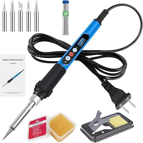 Miniatura 1 de ANBES Kit de soldador, kit de pistola de soldadura digital LCD de calentamiento rápido de 90 W 110 V con calentador de cerámica, kit de soldadura de