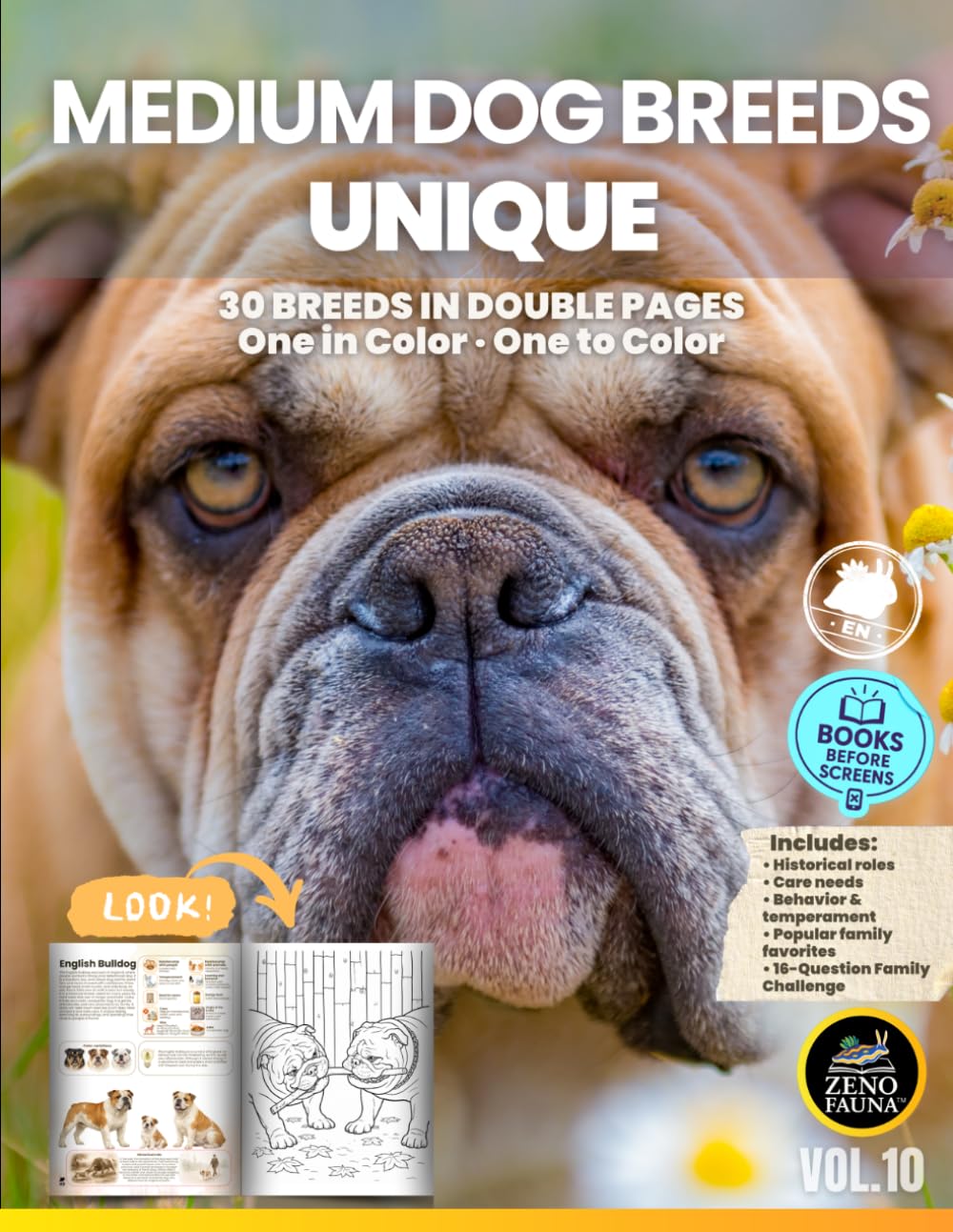 Dogs: Medium Dog Breeds – Unique: 30 Breeds in Double Pages | One in Color and One to Color (Unique Animals)