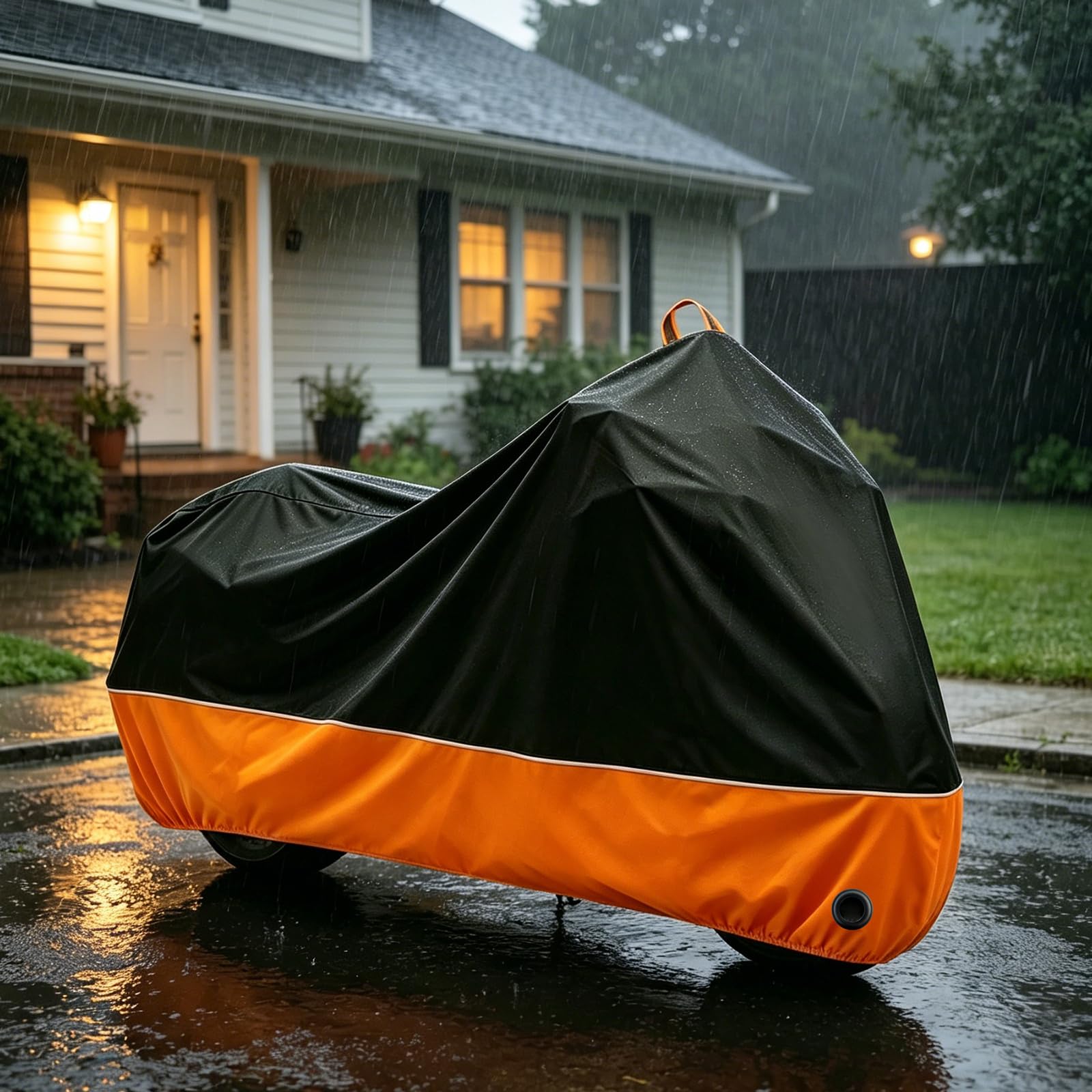 Funda Impermeable para Motocicleta Harley Davison, Honda, Suzuki, Kawasaki, Yamaha y más (tamaño XL) para Todas Las Estaciones, Color Negro y Naranja