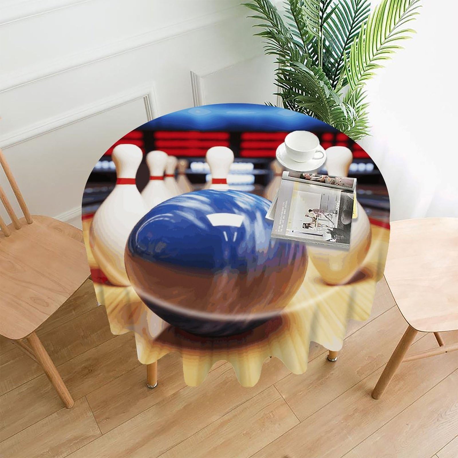 FodPand Bowling Round Tablecloth - 60 Inch Premium Polyester Table Cloth, Fashion Wrinkle Resistant Decorative Table Cover for Dining Kitchen Party Buffet Tables