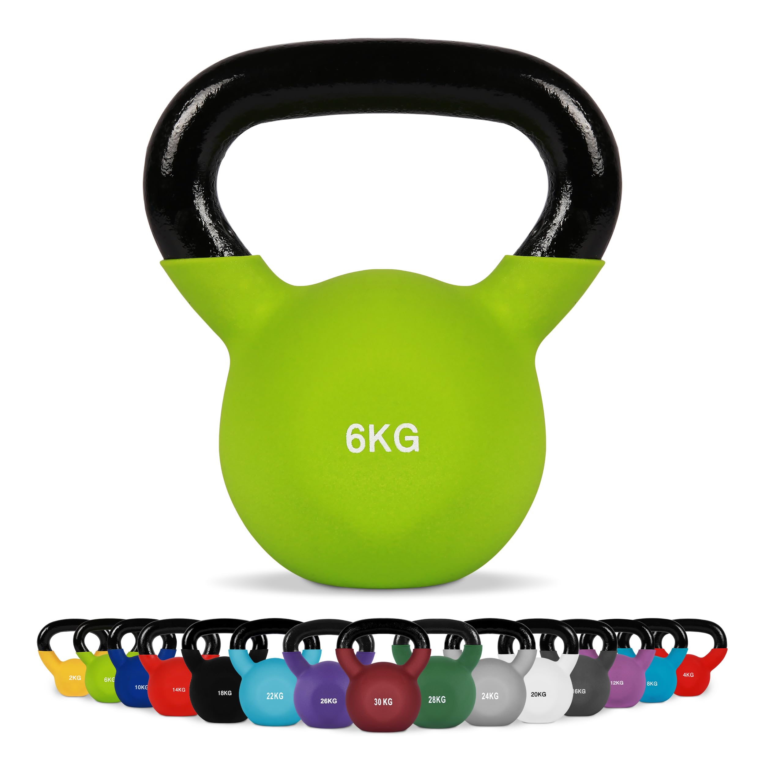 MSPORTS Kettlebell Neopren 2 – 30 kg inkl. Übungsposter (6 Kg - Grün) Kugelhantel