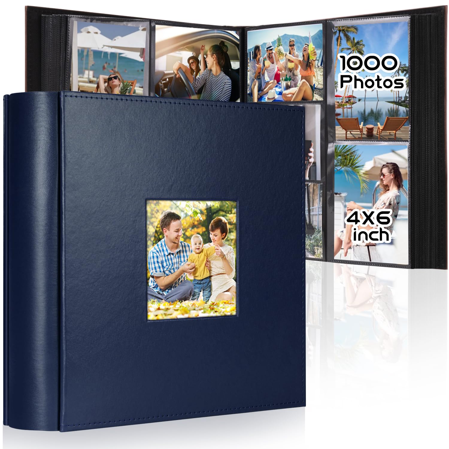 Colemoly Photo Album 4x6 1000 Photos Leather Cover Extra Large Capacity Albums Holds 1000 Horizontal & Vertical Pictures for Travel, Graduation(Blue, 1000 Pockets)