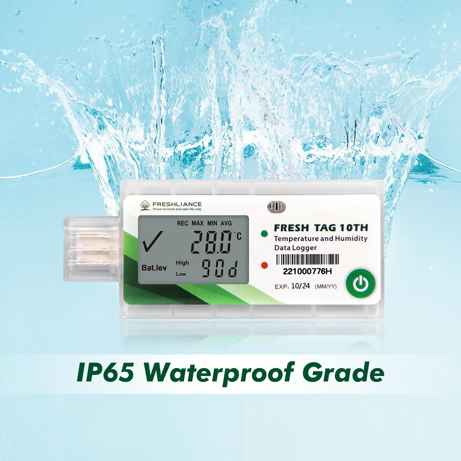Freshliance Registrador de datos de humedad y temperatura LCD, grabadora de humedad de temperatura USB de un solo uso con informe PDF o CSV, 65000 lecturas de -30.0 °C ~ 70.0 °C de alta precisión, 30