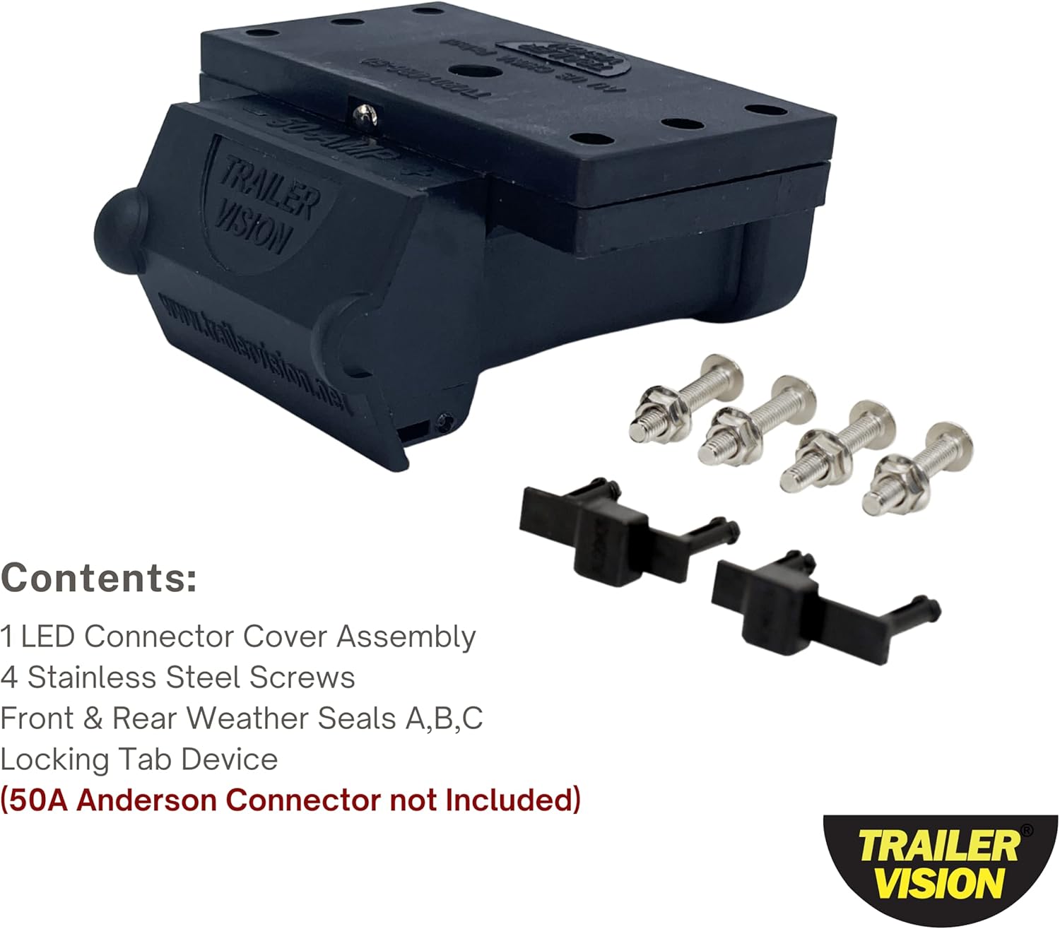Trailer Vision 50A Battery Boxes Quick Connector Protective Cover Mount Fits Gauge 6-12 AWG 50 Amp Anderson Plug Assembly - Recovery Winch Jumper Cable Trailer Forklift Truck Solar UTV RV 4WD (Black)