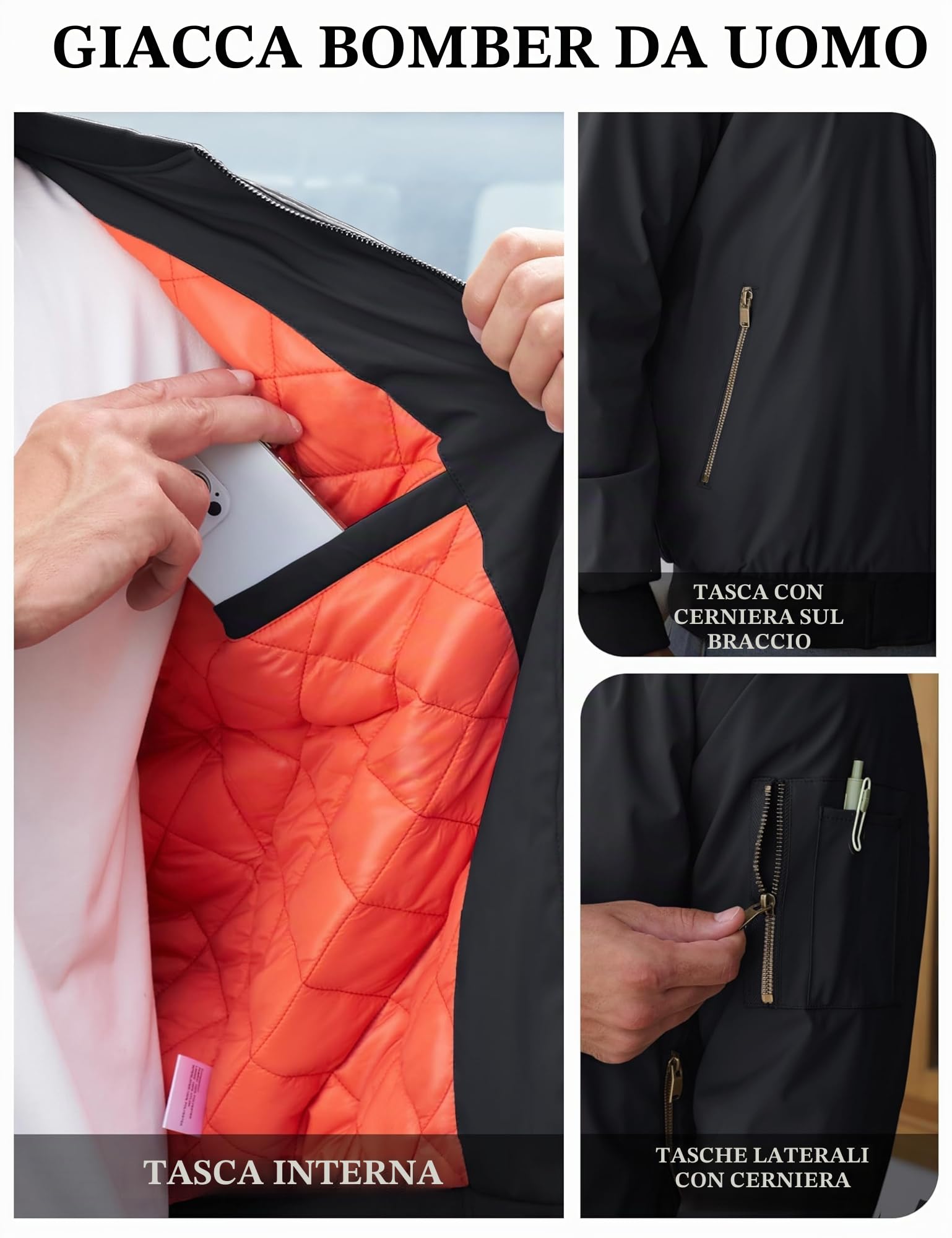 TACVASEN Uomo Giubbotto bomber Jacket Autunnale Calda Sportiva Tempo Libero Casual
