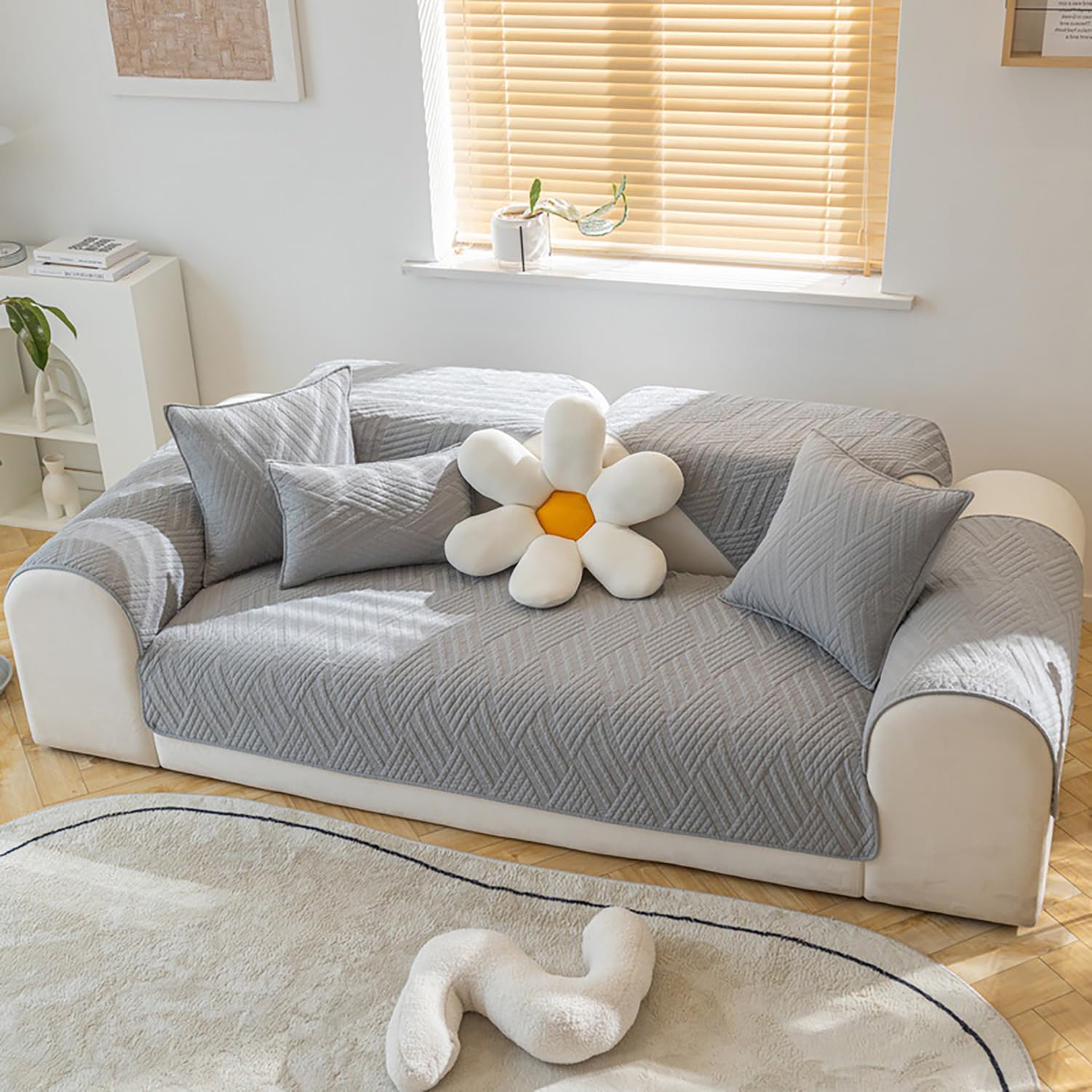 Housse de canapé sectionnel en coton jacquard gris 90x90 cm