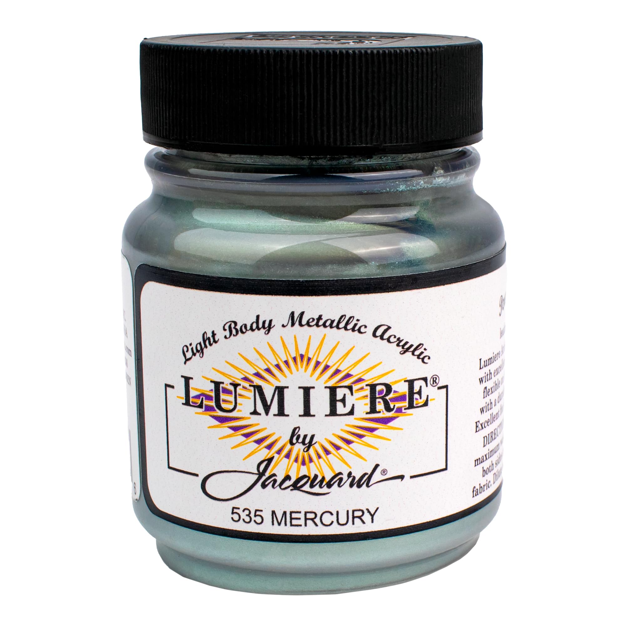 Jacquard Lumiere 2.25oz Fabric Paint Mercury - Metallic Paint for Fabric Paper Wood Ceramic and Metal - Light-bodied Metallic Acrylic Paint - Lightfast & Vibrant Metallic Acrylic Paints